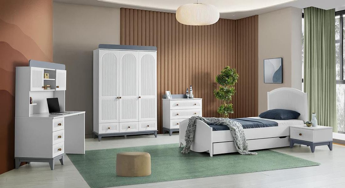 Xlmoebel Jugendzimmer-Set Komplettmöbel für Kinderzimmer in modernem Design mit Stauraum, (5-tlg., Bett), Made in Europa