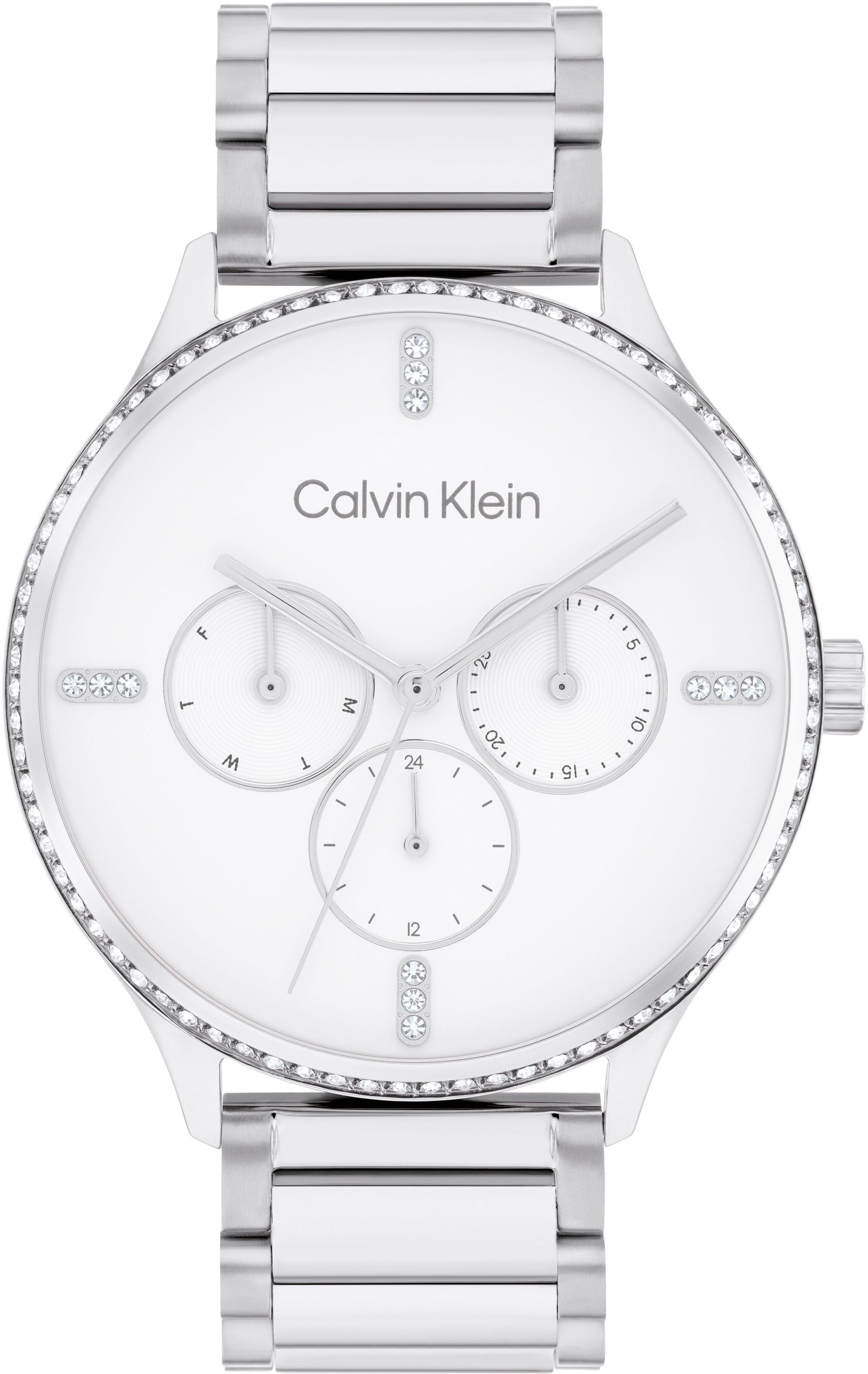 Calvin Klein Multifunktionsuhr 25200373, Quarzuhr, Armbanduhr, Damen, Datum, Glaskristalle, 12/24-Std.-Anzeige