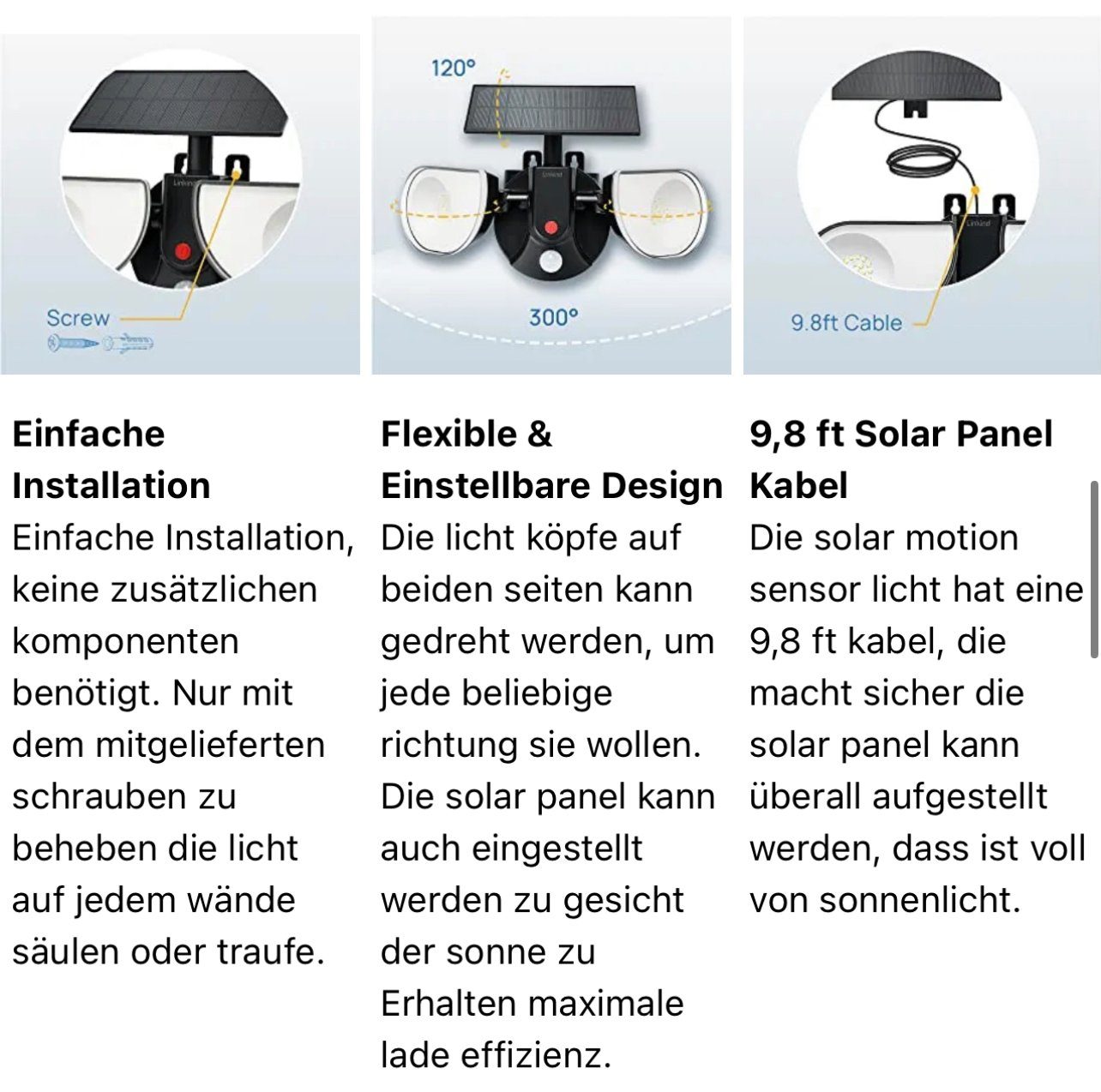 für Solar-Bewegungssensor Bewegungsmelder D-IDEAZ zu -Doppelköpfe, 300 Bis den Grad Außenbereich Abstrahlwinkel: