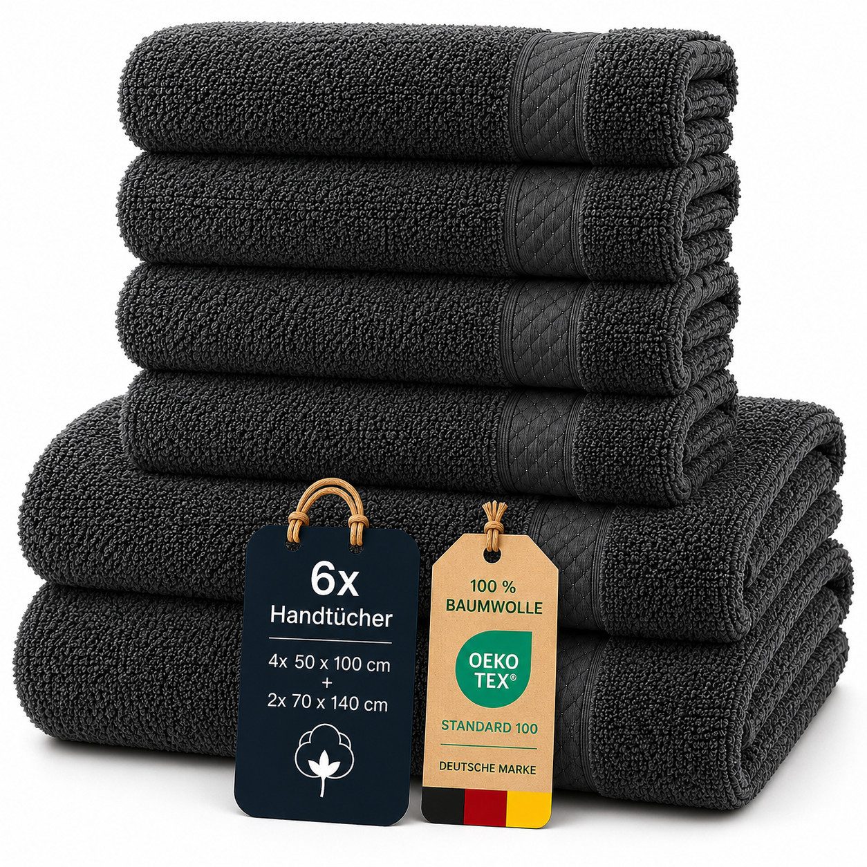 Komfortec Handtuch Set Premium 6er Handtuch & Badetuch Set - 4er 50x100 + 2er 70x140 cm, Frottee (6-St), Frottee (6-St), Badetücher 50x100 and 70x140 cm Set, Weich, Baumwolle