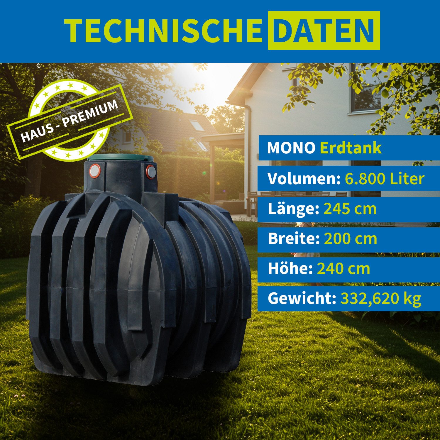 4rain Druckbehälter MONO Erdtank-Paket 6800 Liter Haus-Premium
