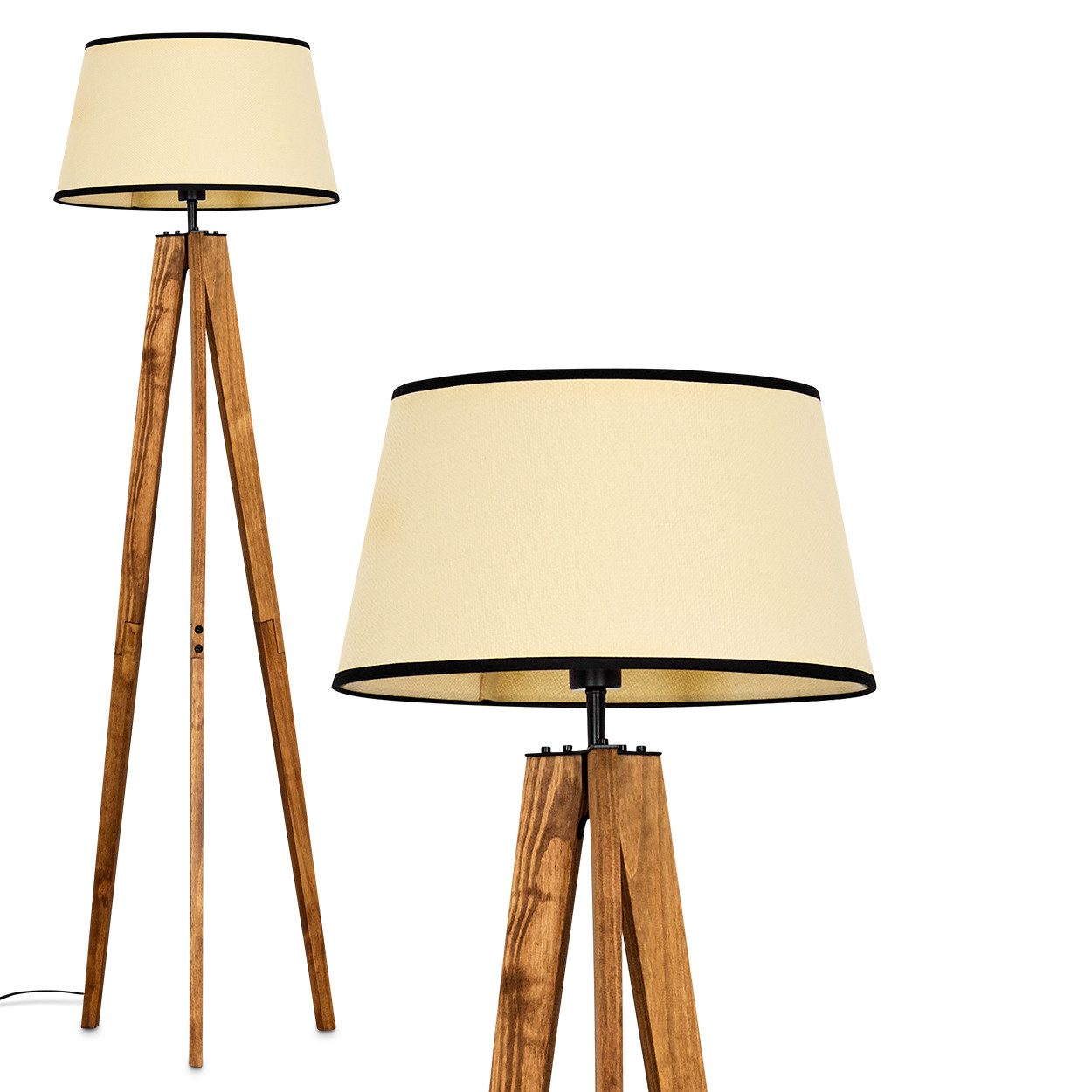 Stehlampe Stehlampe aus Holz/Metall/Wiener Geflecht/Rattan in Natur/Schwarz