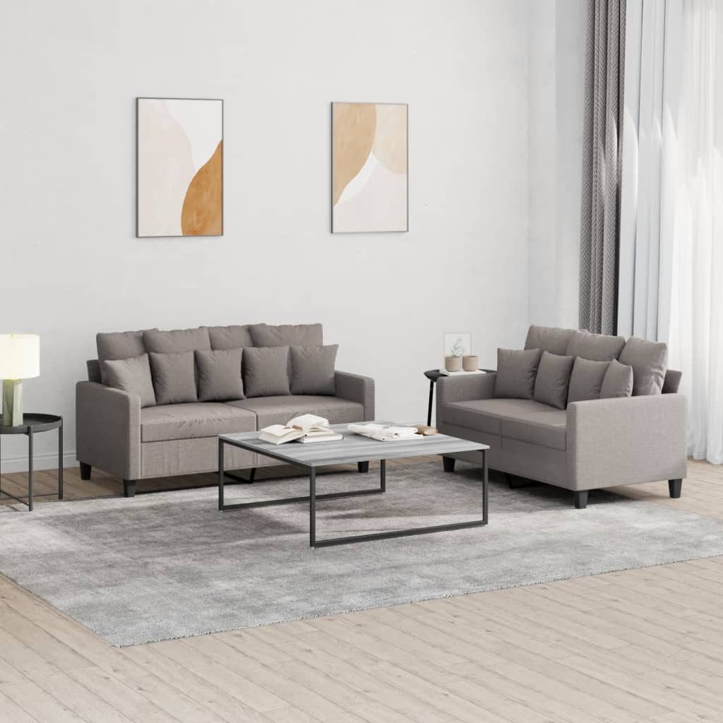 vidaXL Sofa, 2-tlg. Sofagarnitur mit Kissen Taupe Stoff günstig online kaufen