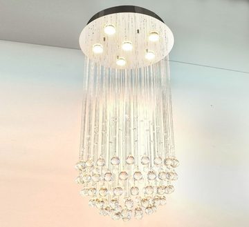 Lewima Kronleuchter Balear, Tröpfchen Glas Kristall Deckenleuchte Lüster Ø45x80cm, Deckenlampe LED wechselbar Lichtfarbe und Stärke beliebig, Lichtfarbe beliebig Kaltweiß / Warmweiß für 6x GU10, Pendellampe Pendelleuchte für Wohnzimmer Esszimmer Galerie Treppenhaus