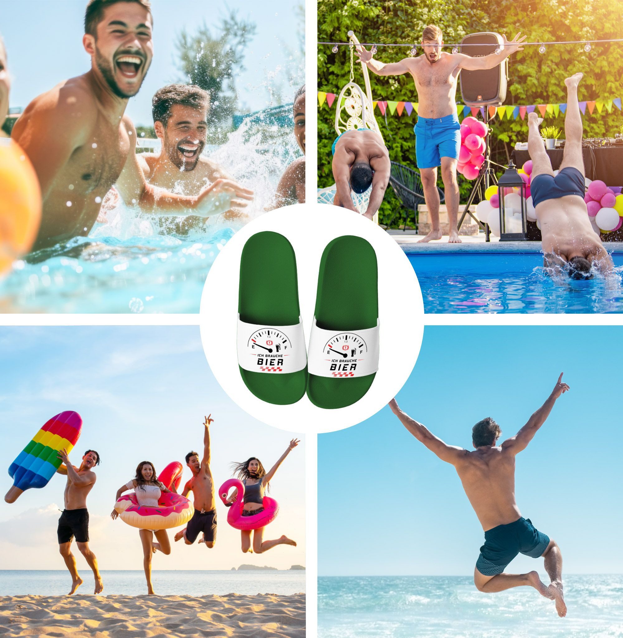 MoonWorks Badeschlappen Herren mit Spruch Ich brauch Bier Urlaub Accessoires Badesandale