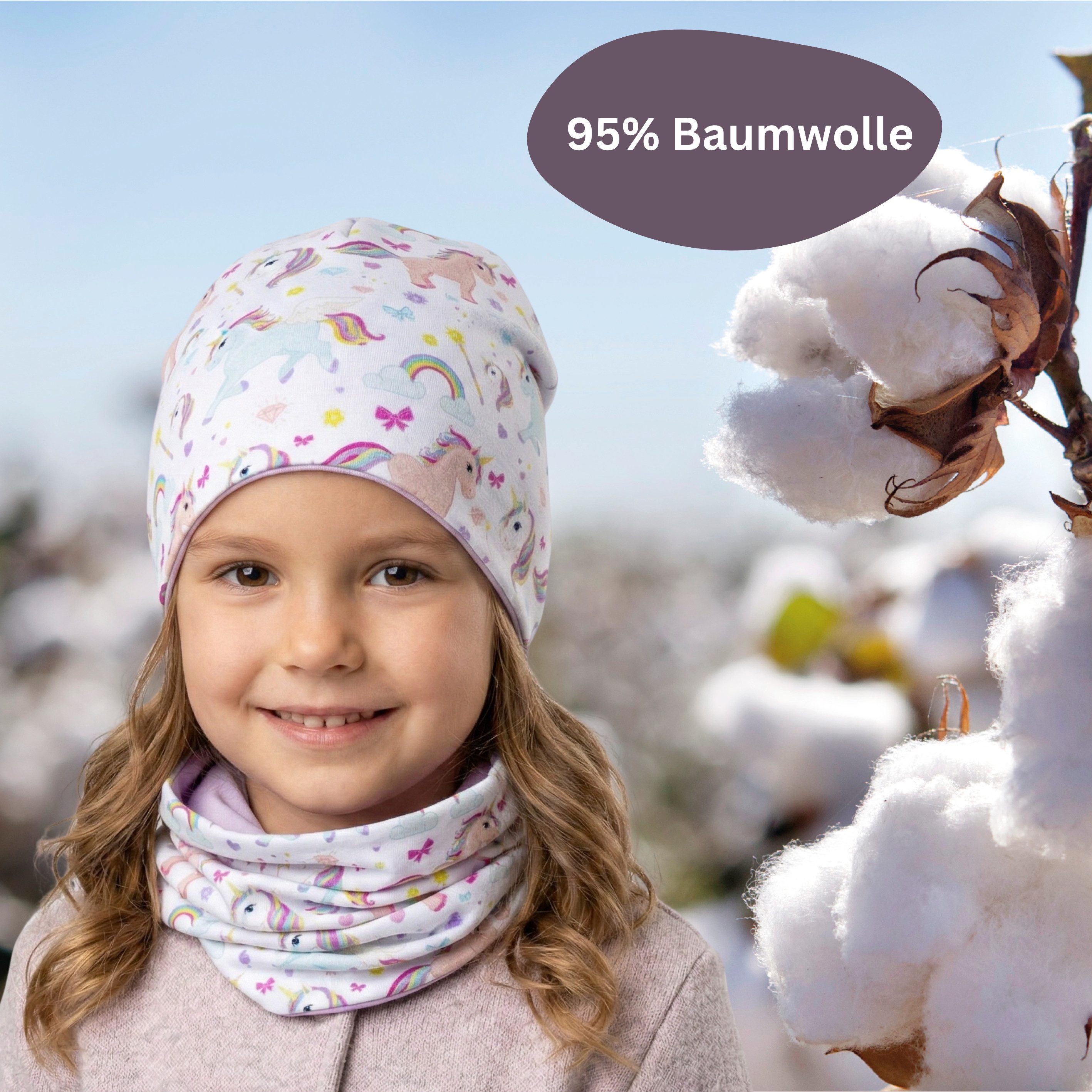 HECKBO Beanie HECKBO Kinder Mädchen Jungen Beanie Mütze & Loop-Schal Set – Bild 5 von 5