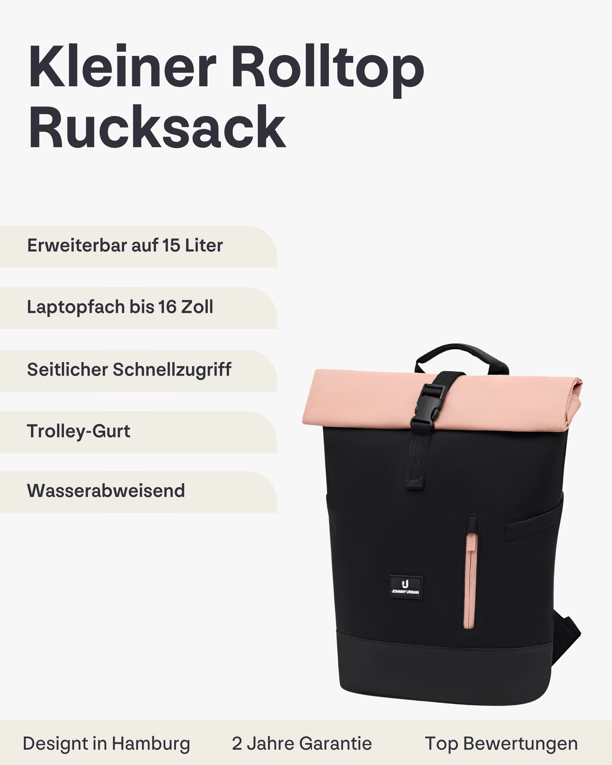 Johnny Urban Cityrucksack Luca Small Rolltop Rucksack (1-tlg), Gepolstertes Laptopfach, Wasserabweisend