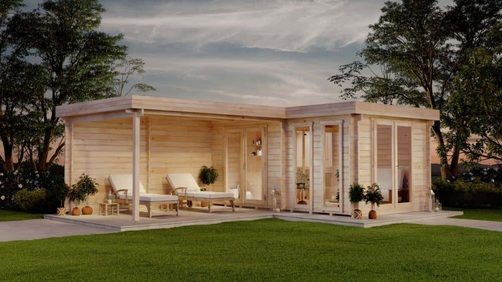 FinnTherm Saunahaus Quinta ISO, BxTxH: 720 x 520 x 243 cm, 70 mm, in Naturbelassen