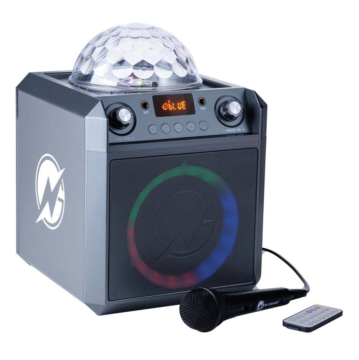 N-GEAR Block Party 602 Space Grey Bluetooth-Lautsprecher (Bluetooth, enthält 2 Mikrofone plus Partylicht)