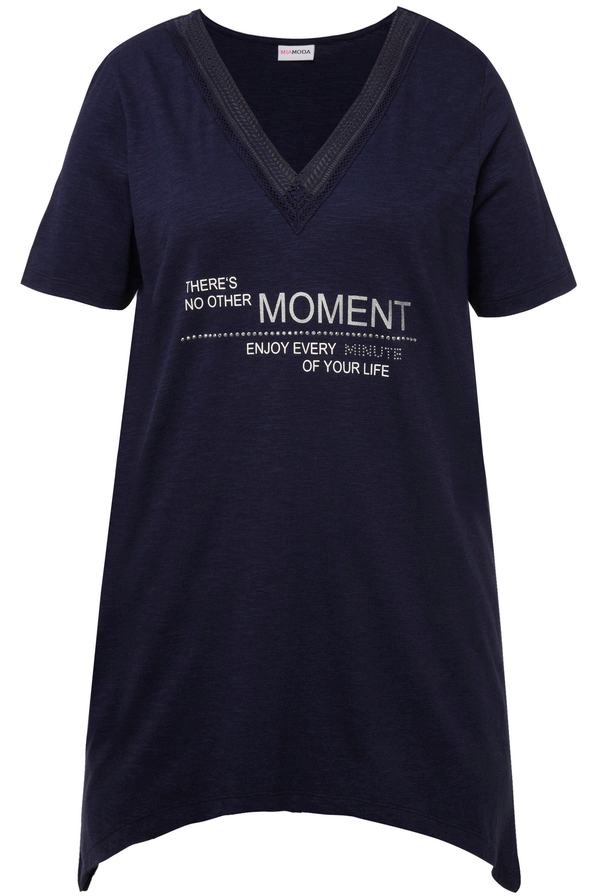 MIAMODA Longshirt T-Shirt Schrift-Motiv V-Ausschnitt Halbarm günstig online kaufen