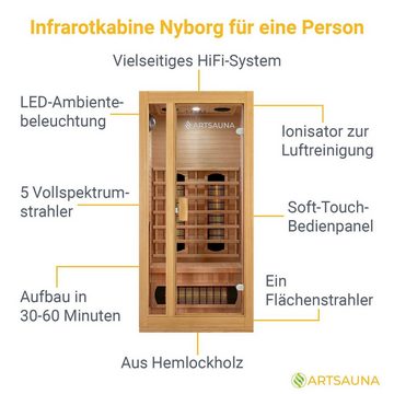 Artsauna Infrarotkabine Nyborg S90V, für 1 Personen, Hemlockholz, HiFi-System, Ionisator, LED-Farblicht