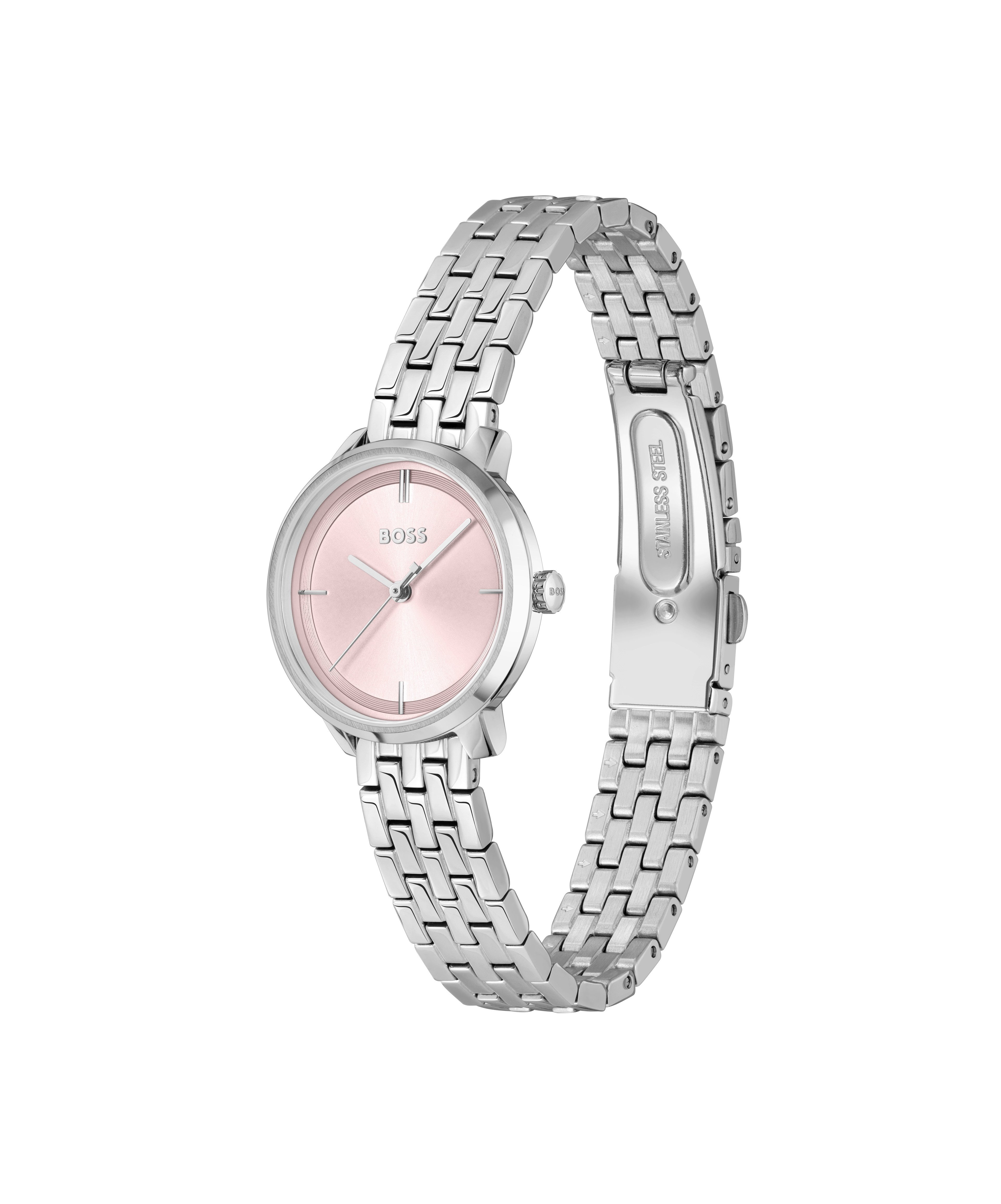 BOSS Quarzuhr LUCIA 1502819, Armbanduhr, Damenuhr, Edelstahlarmband, analog, Glassteine