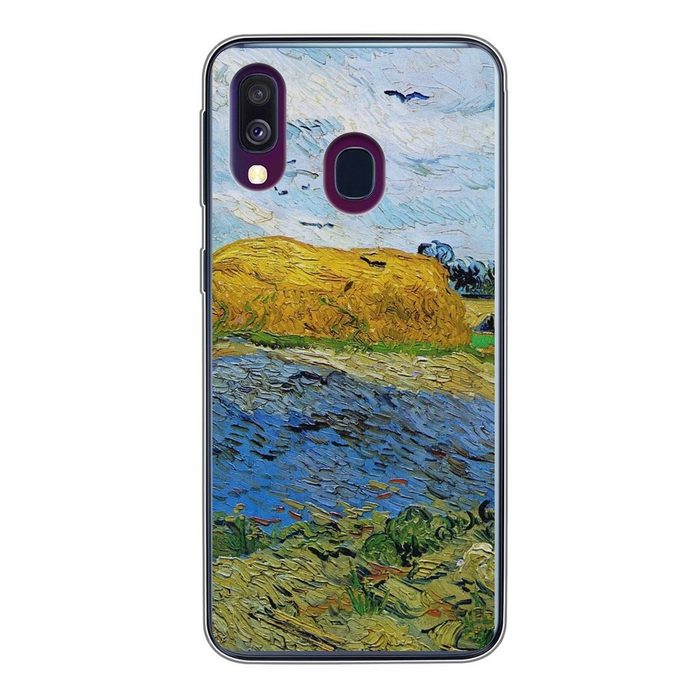 MuchoWow Handyhülle Heuballen unter einem regnerischen Himmel - Vincent van Gogh Handyhülle Samsung Galaxy A40 Smartphone-Bumper Print Handy