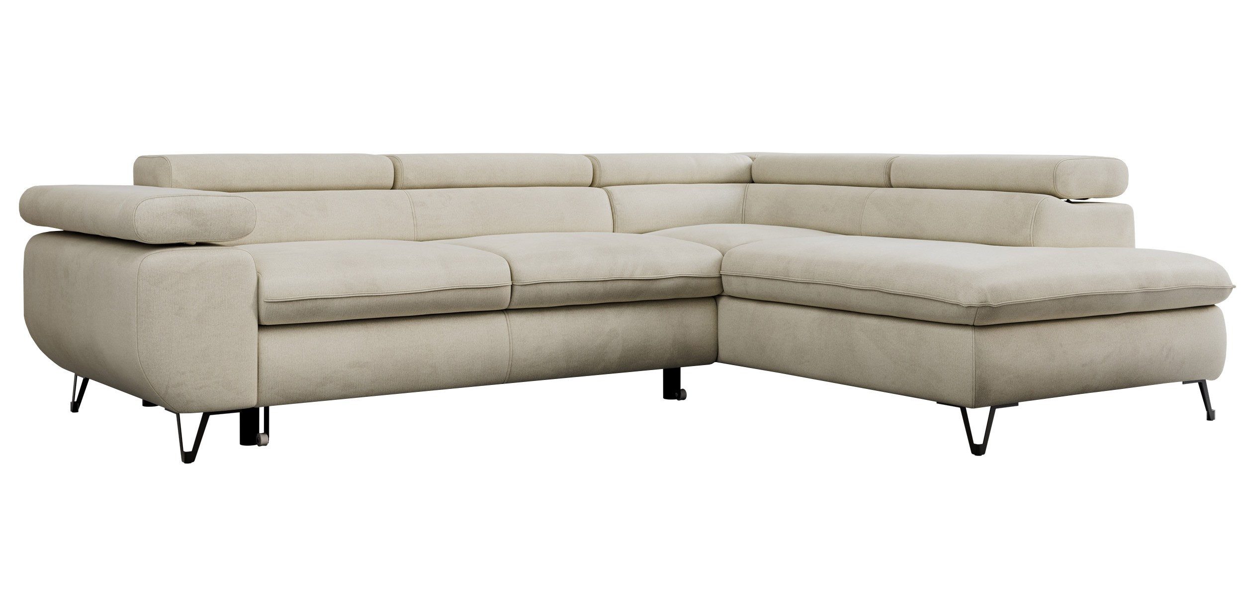 MKS MÖBEL Ecksofa PETER L, Set, Ecksofa L-form, HR35-Schaum, Wellenfederkern, Bettfunktion, Einstellbare Kopfstützen, Bettkasten