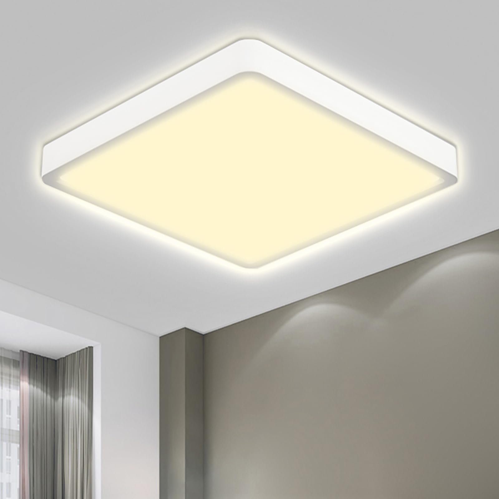 LQWELL LED Deckenleuchte Quadrat Flach LED Deckenlampe, 18W,1600LM, LED fest integriert, Tageslichtweiß, Modern Schlicht Lampe Dünn, IP44 Wasserfest Badlampe