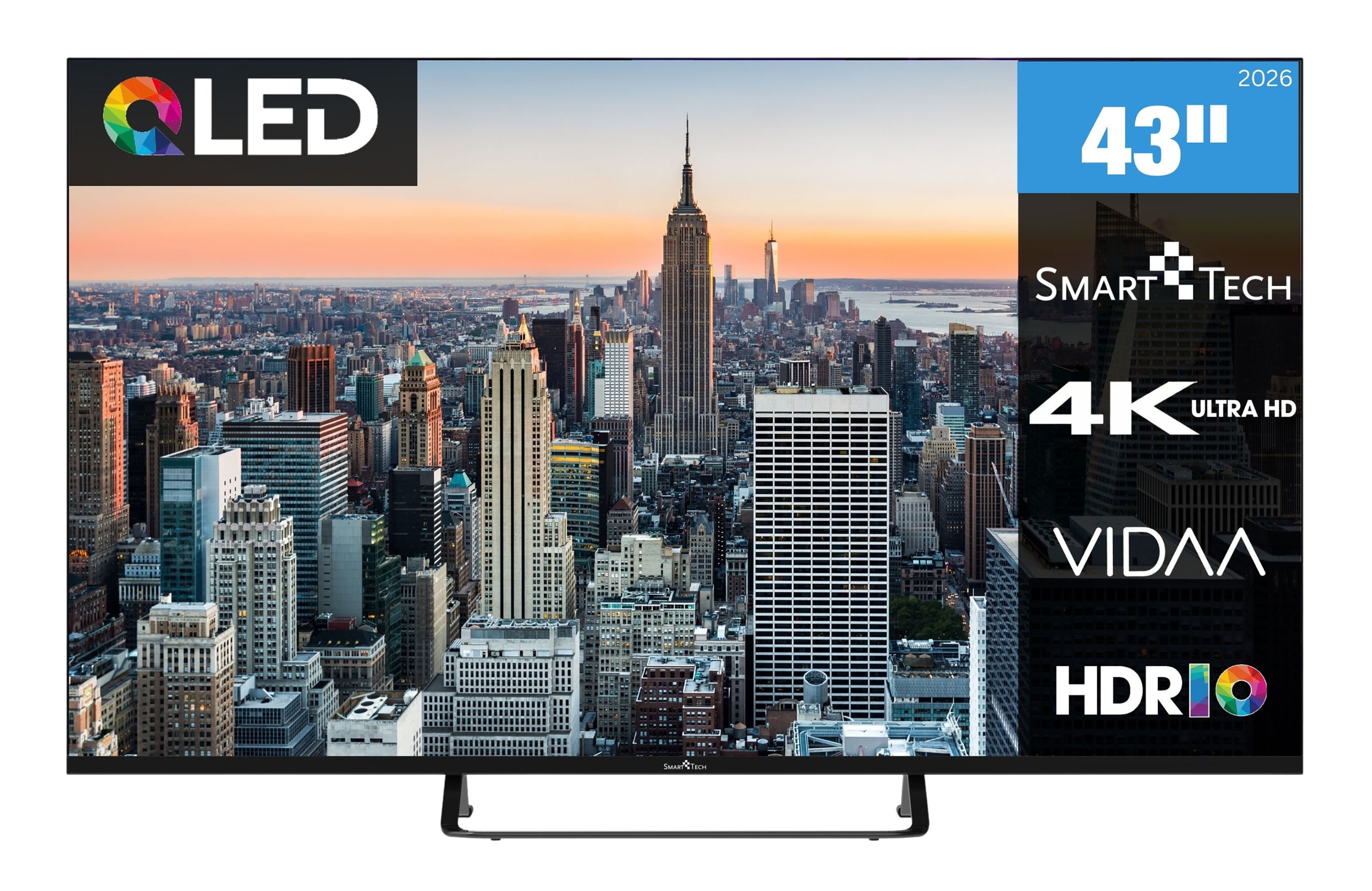 Smart Tech 43QV02V QLED-Fernseher (108 cm/43 Zoll, 4K Ultra HD, VIDAA Smart TV, VIDAA Smart TV, HDR, Bluetooth, Triple-Tuner)
