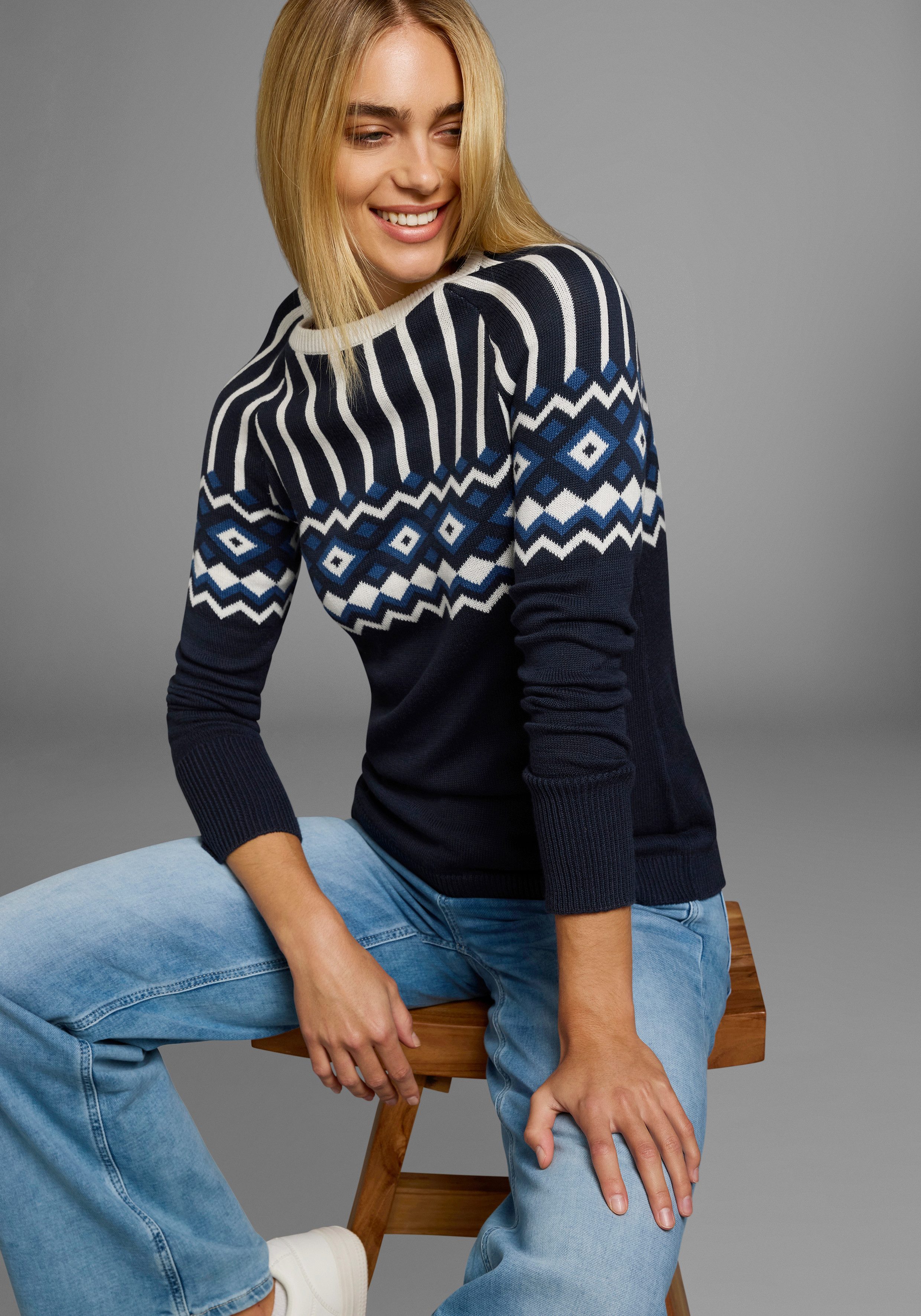 AJC Jacquardpullover mit Norwegermuster in verschiedenen Farbvarianten