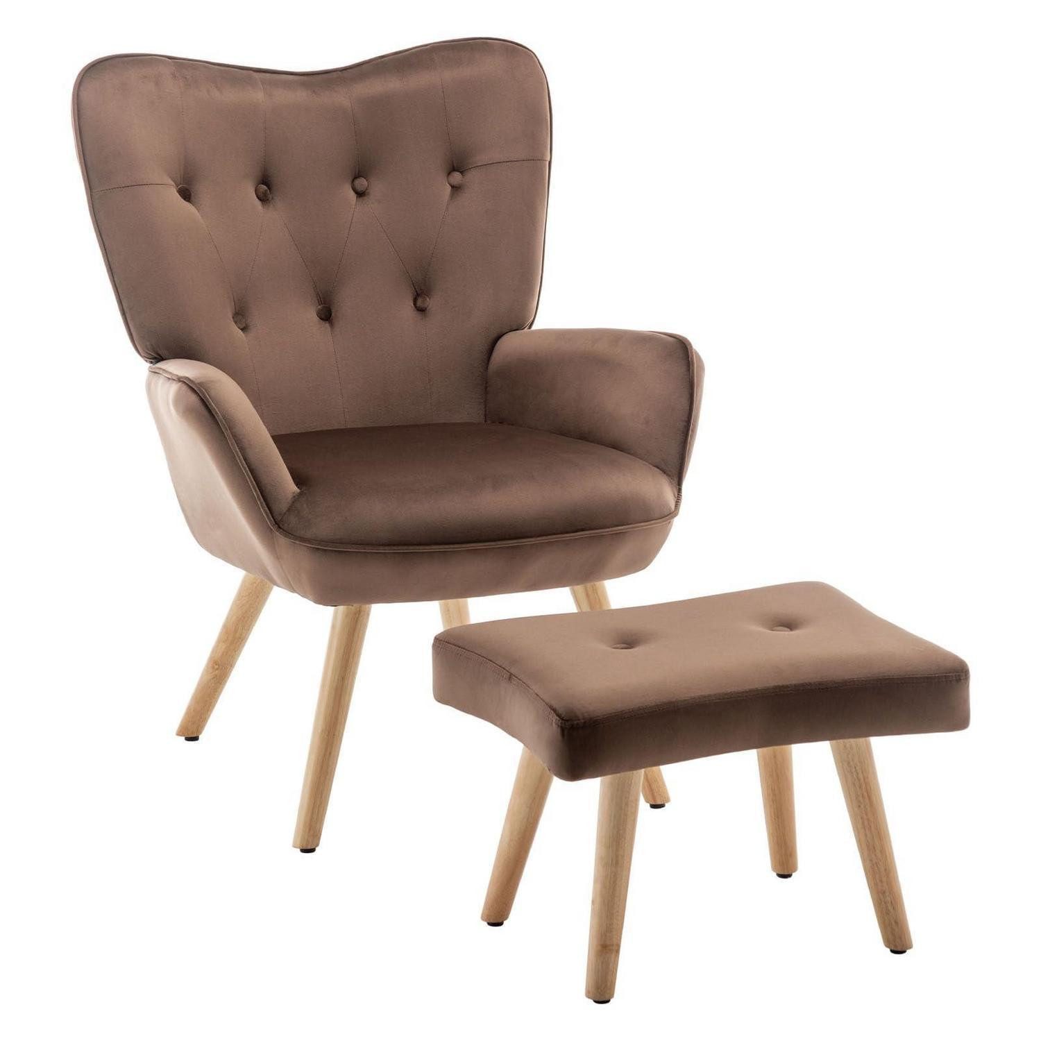 LuxusKollektion Ohrensessel Ohrensessel Hocker Samt Lesesessel Lounge Braun sessel (1-St)