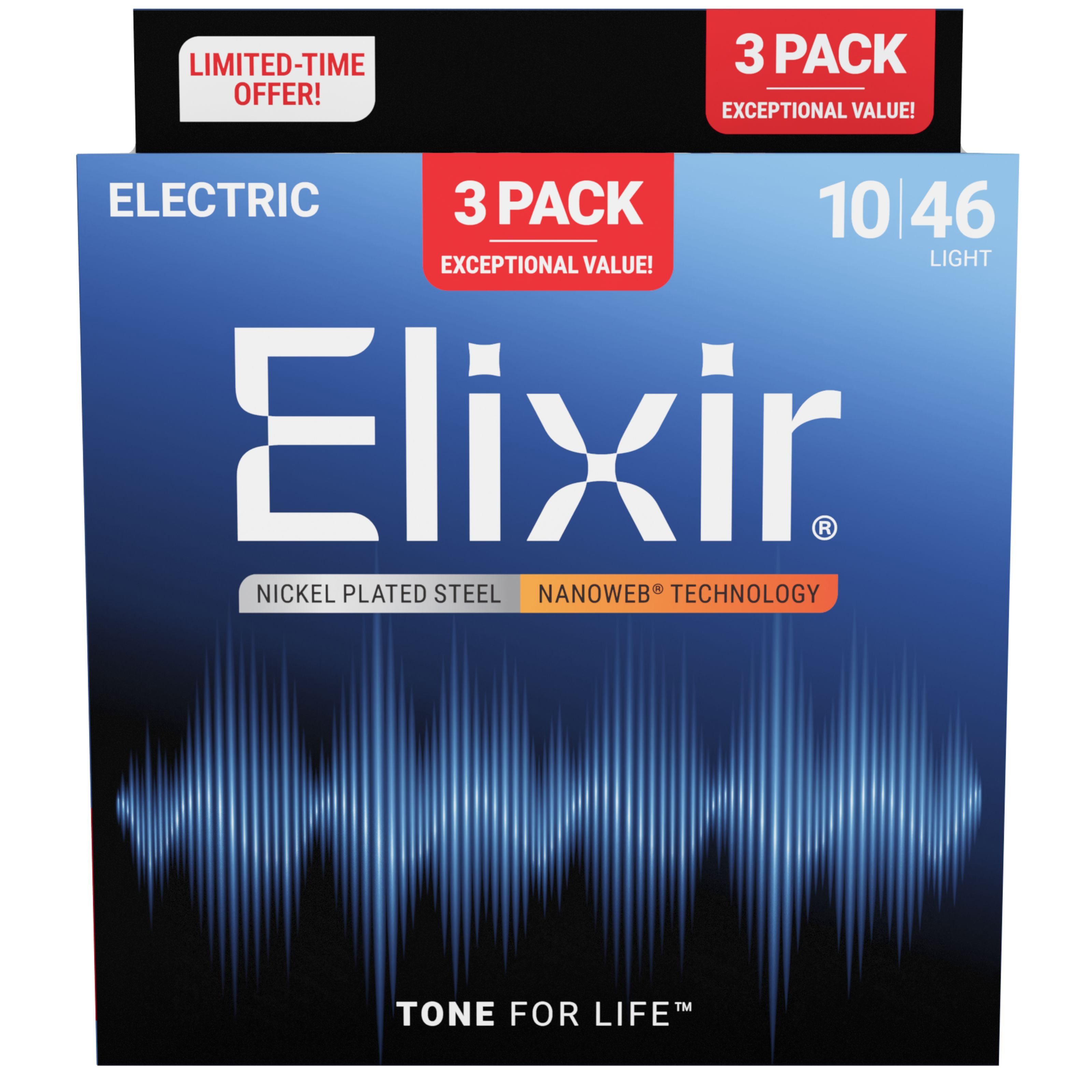 Elixir Струны, 16567 Nanoweb Electric 10-46 - 3 Pack - E-Gitarrensaiten