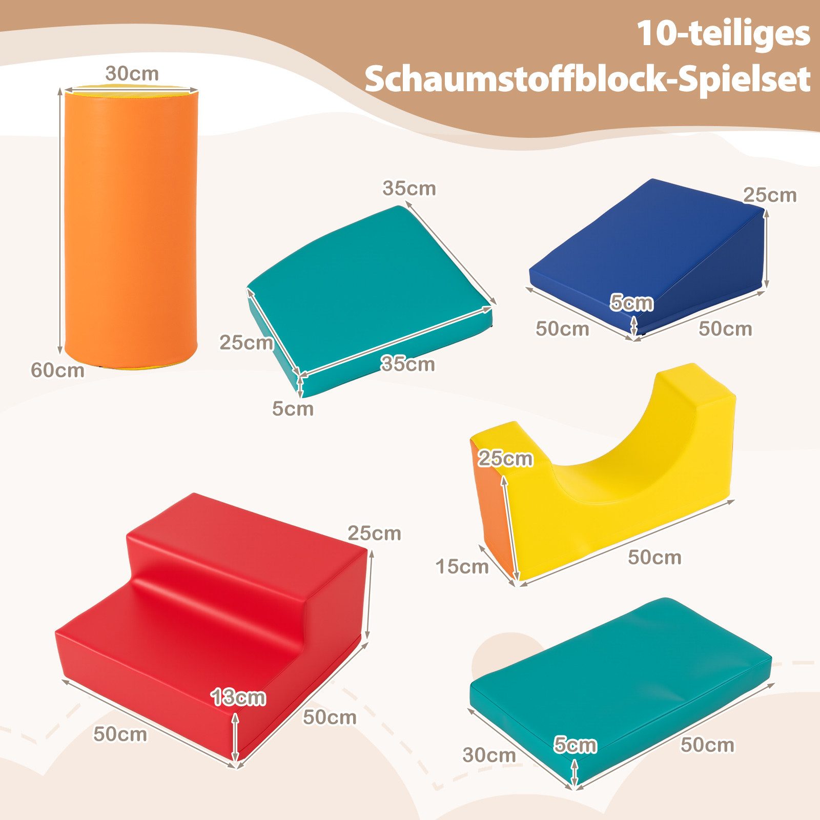 COSTWAY Spielbausteine, (10 St), Softbausteine für Kinder ab 1 Jahr