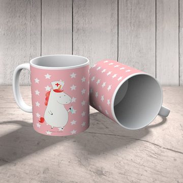 Mr. & Mrs. Panda Kinderbecher Einhorn Krankenschwester - Rot Pastell - Geschenk, Bruchsichere Tasse, Kunststoff, Mikrowellenbeständig