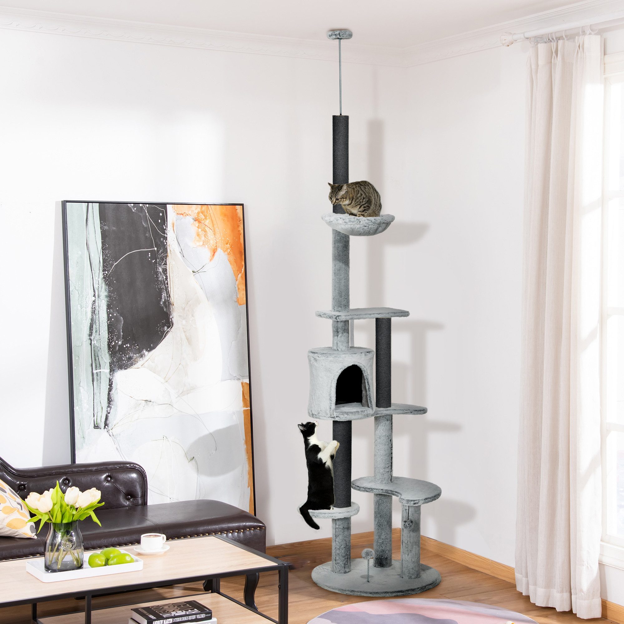 PawHut Kratzbaum Deckenhoch, Katzenkratzbaum mit Katzenhöhle, günstig online kaufen