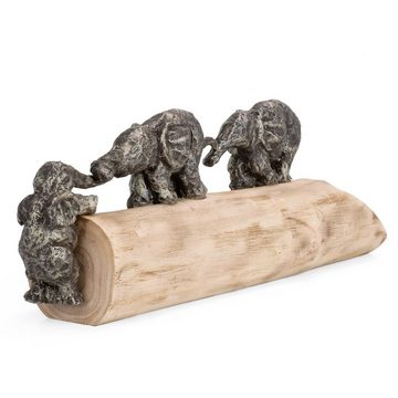 Moritz Skulptur Elefanten Familie Zusammenhalt 51 x 10 x 17 cm, Dekoobjekt Holz, Tischdeko, Fensterdeko, Wanddeko, Holzdeko