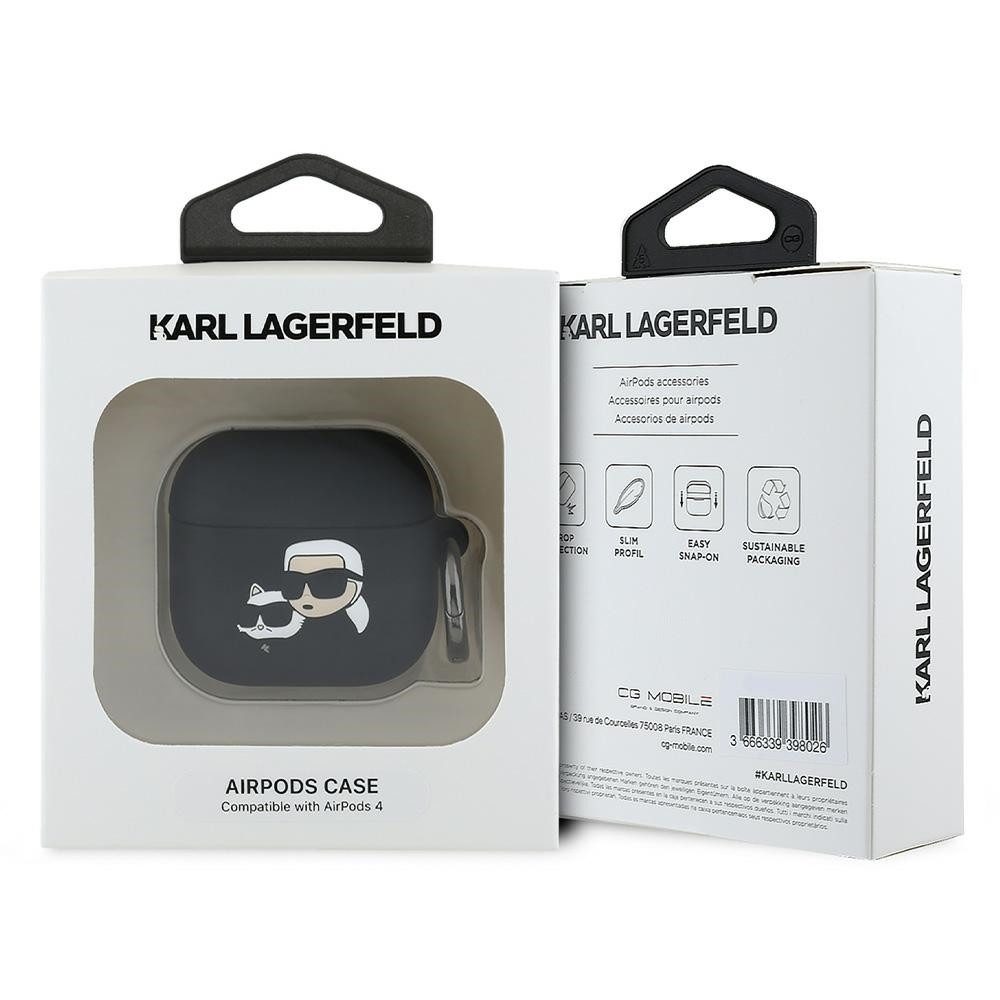 KARL LAGERFELD Kopfhörer-Schutzhülle Case AirPods 4 Silikon schwarz Logo Katze Kopf 3D, Kantenschutz – Bild 5 von 5