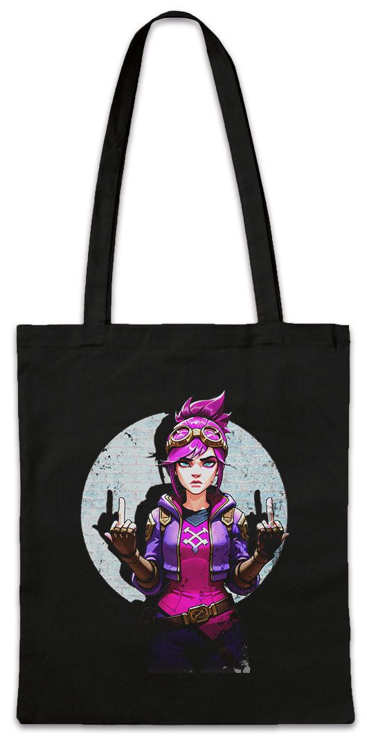 Beuteltasche Cyber Violet Girl Stofftasche Arcane Legends Anime Punk Tattoo Jinx