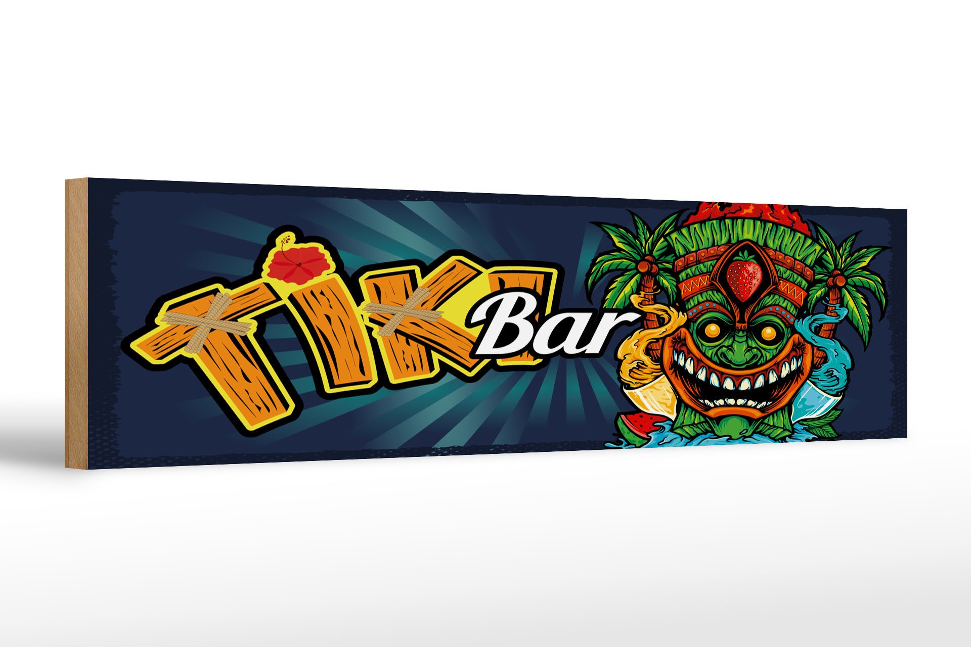 Femer GmbH Holzbild Hinweis 46x10 cm Tiki Bar buntes, (1 St), Glatte Holzfaserplatte (MDF), vorn beschichtet