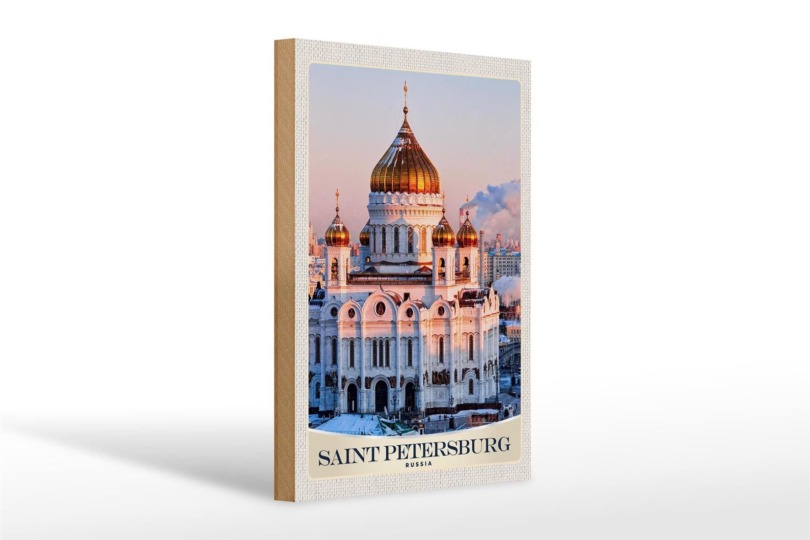 Holzbild Reise 20x30cm Saint Petersburg Kirche Dach gold