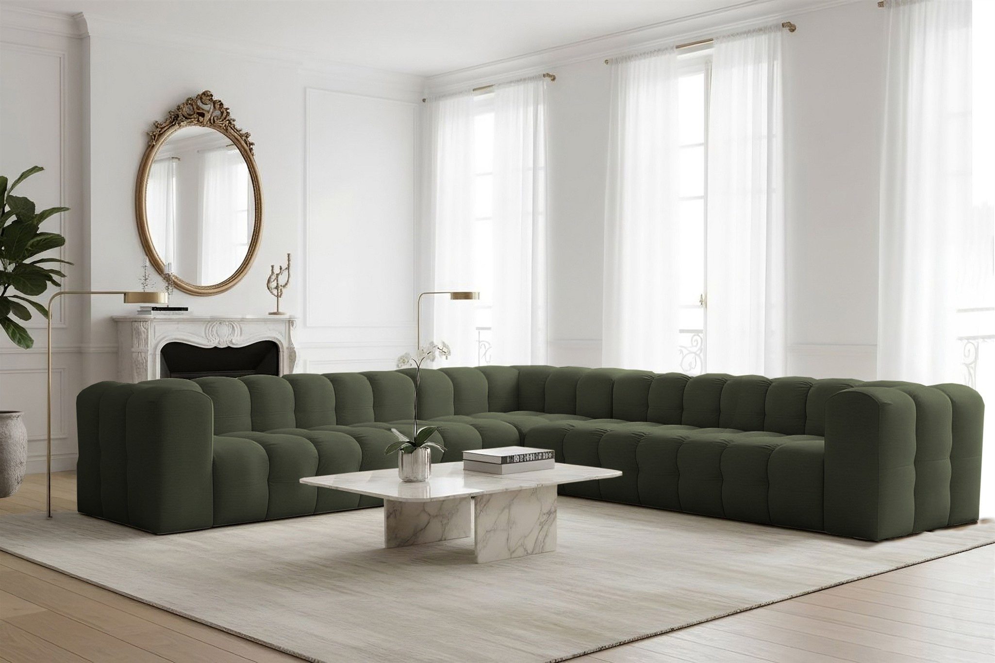 Fun Möbel Ecksofa Designersofa SOLVIE XL Universal (330cm), Stoff Moly oder Tiffani, Sofa-Rücken echt bezogen