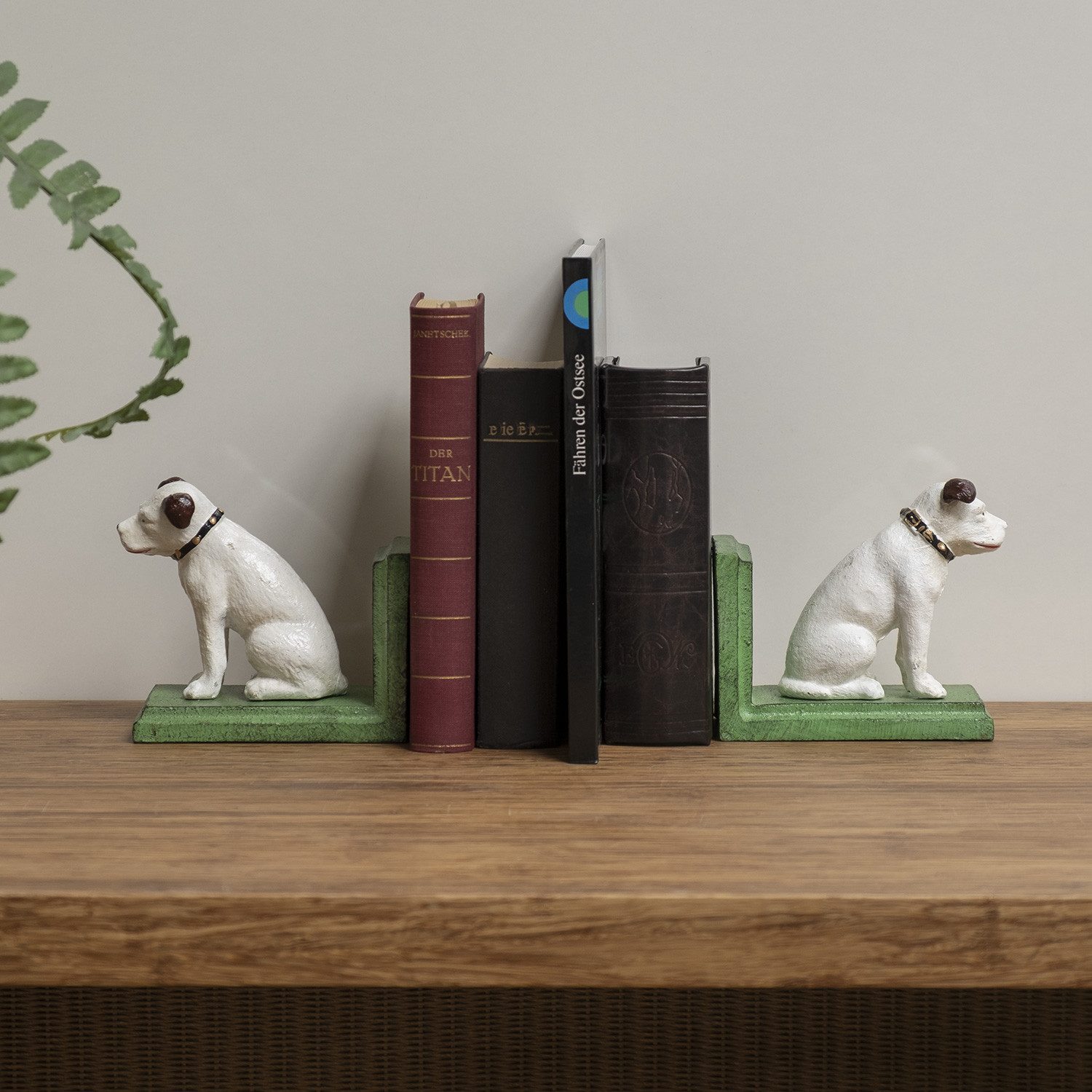 Moritz Buchstütze 2er Set Buchstützen Hund grün, Buchhalter Buchstopper Bücher Halter mit Tiermotiv