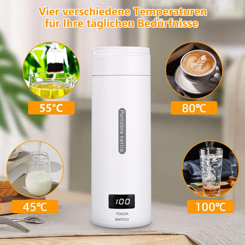 TUWENA Wasserkocher Elektrischer Wasserkocher Klein 500ML, 3 in 1 Elektrische Wassertasse, Heizbecher mit Temperatureinstellung für Reise mit Bürsten und Tasche – Bild 3 von 5