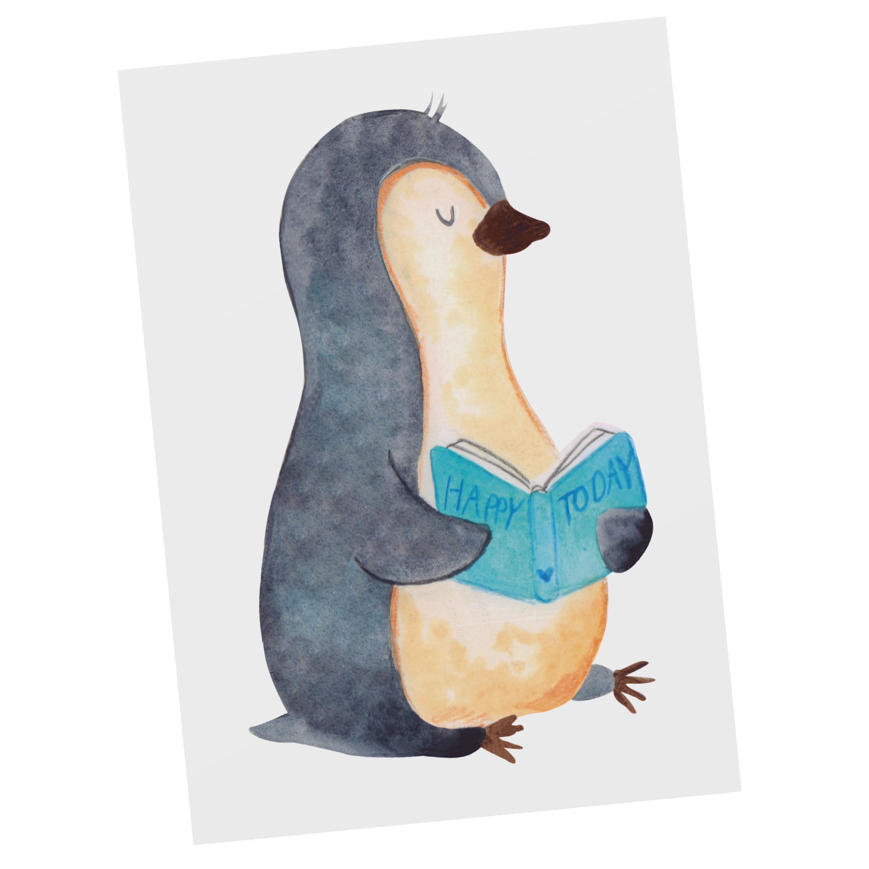 Mr. & Mrs. Panda Postkarte Pinguin Buch - Weiß - Geschenk, Faulenzen, Bücherwurm, Einladung, Les