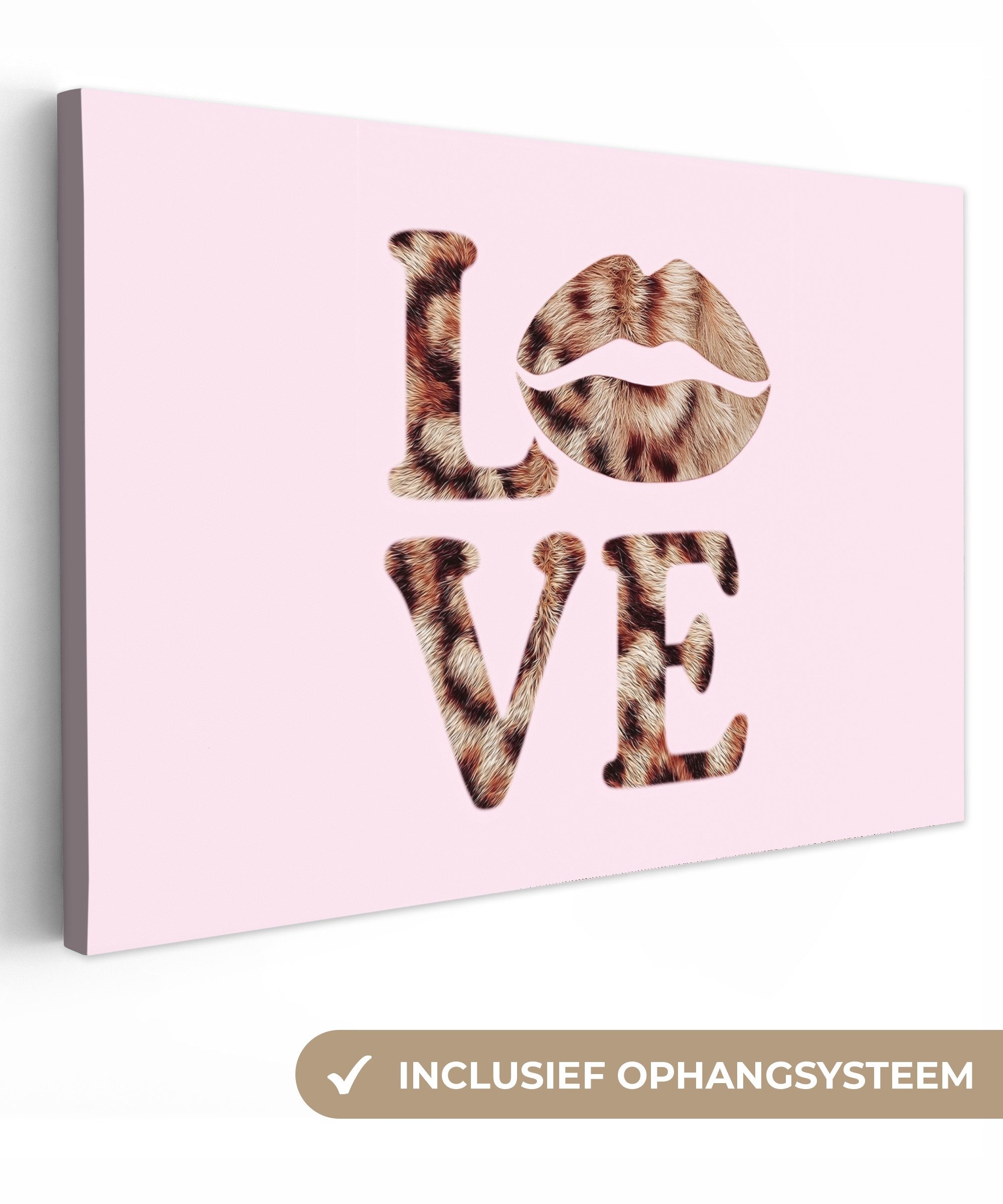 OneMillionCanvasses® Leinwandbild Text - Liebe - Panthermantel - Hellrosa, Fotodruck (1 St), Leinwandbilder XXL Wohnzimmer, Deko Aesthetic 150x100 cm