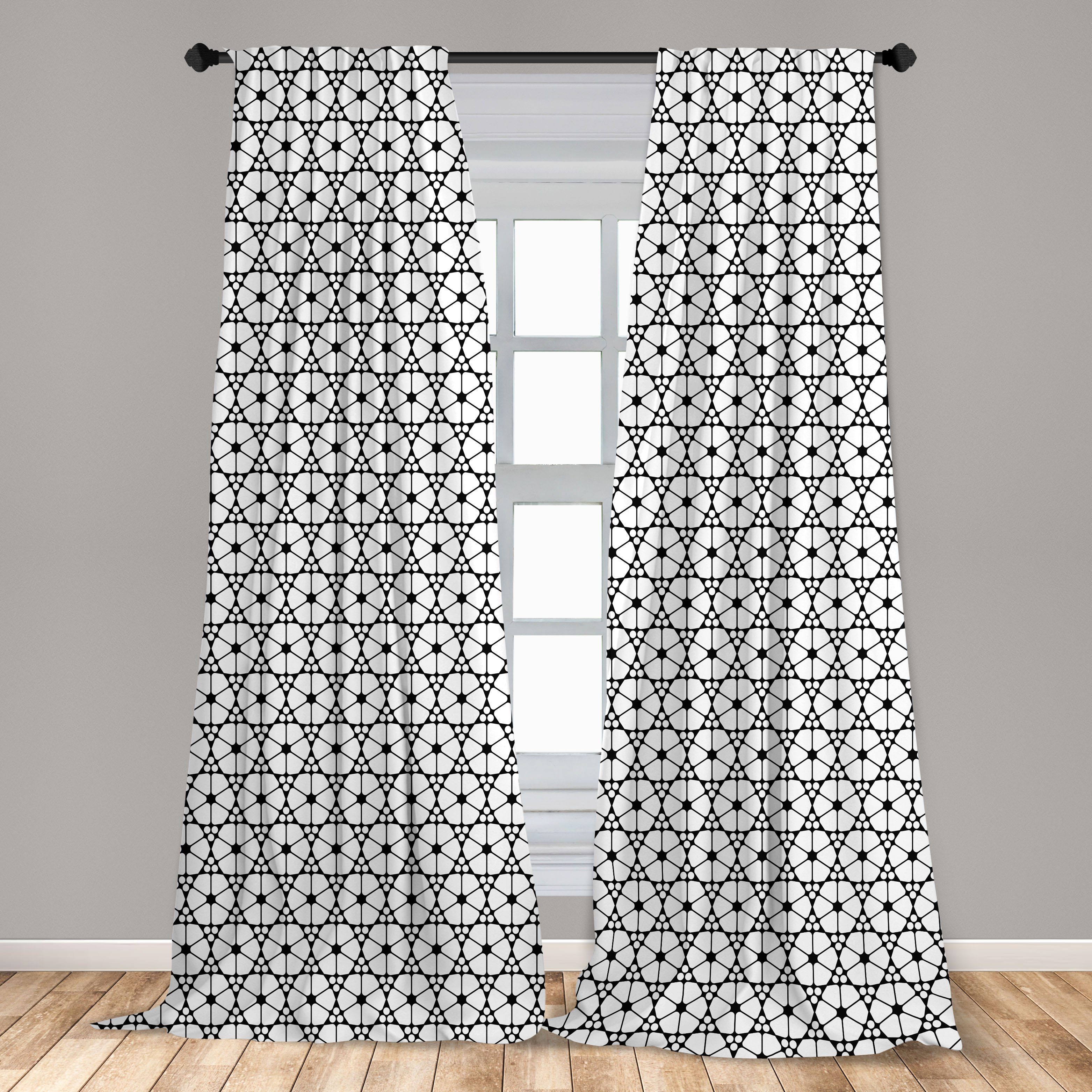Gardine Vorhang für Wohnzimmer Schlafzimmer Monotone Kreise Kunst Polygonen Dekor, verrückte Abakuhaus, Microfaser