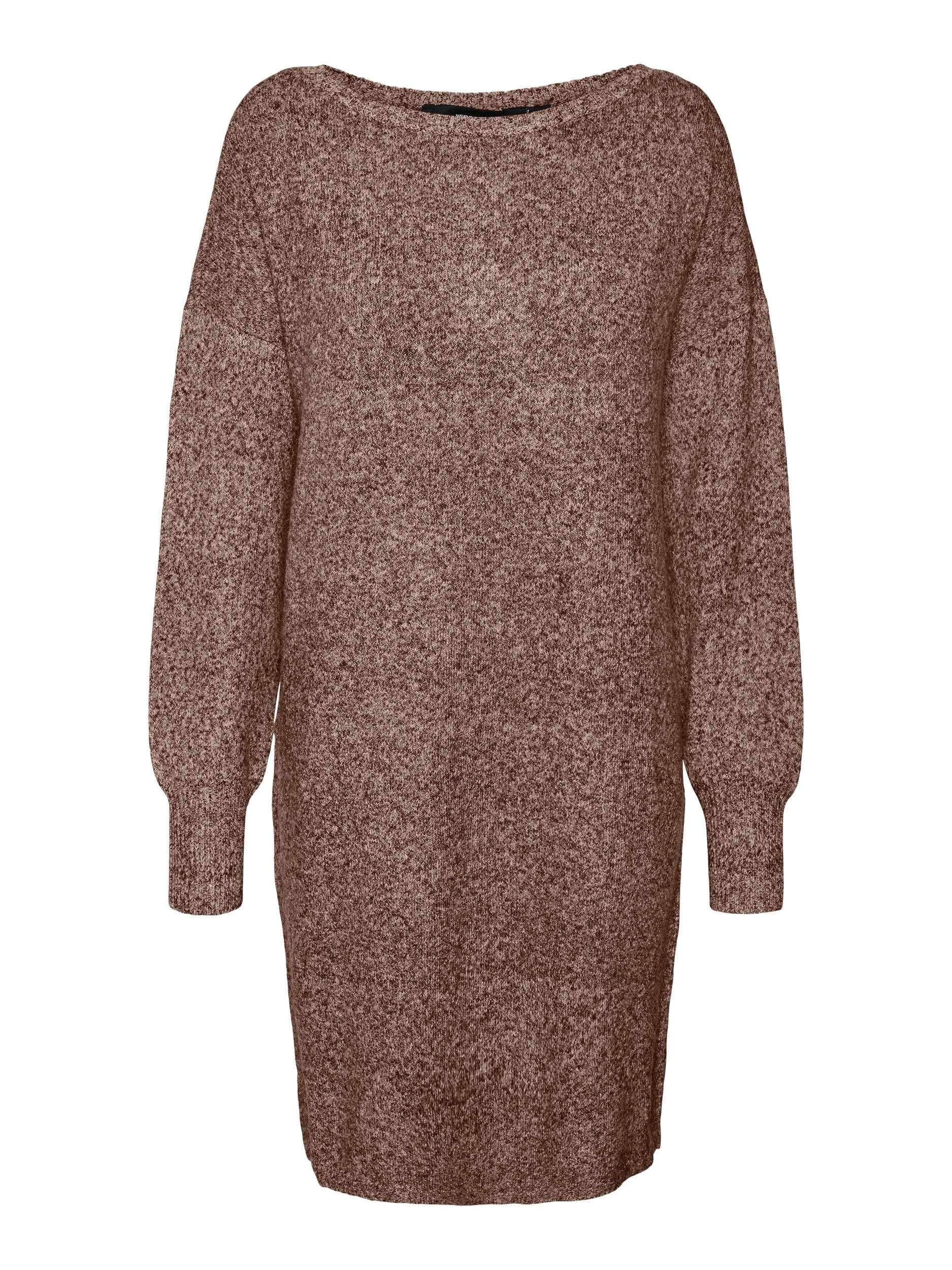 VMDOFFY Strickkleid Brown GA DRESS Lentil LS KNEE BOO Vero BOATNECK Detail:MELANGE Moda