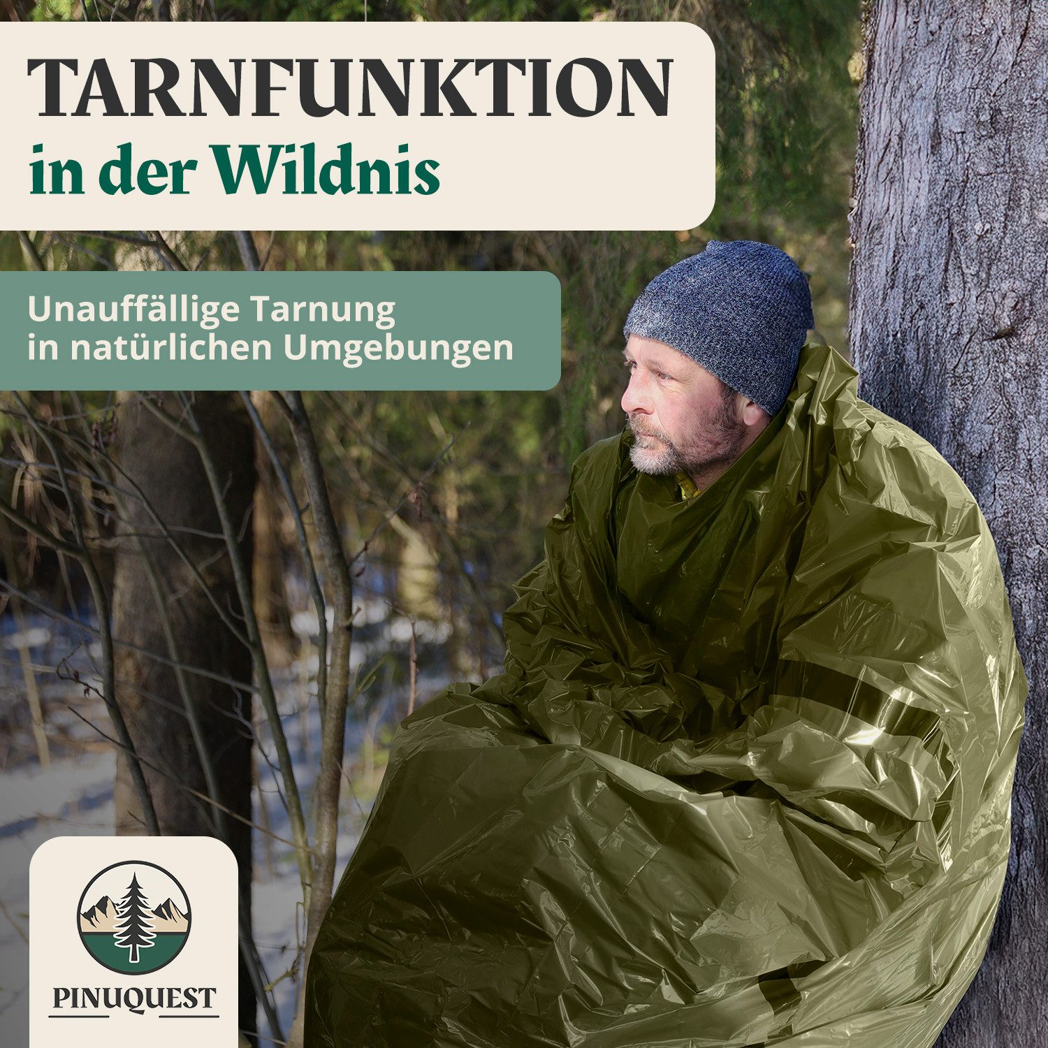 PINUQUEST Biwaksack Notfallschlafsack (2 tlg), Rettungsdecke Notfall-Biwaksack Survival Notbiwak, grün, 2 Stück – Bild 4 von 5