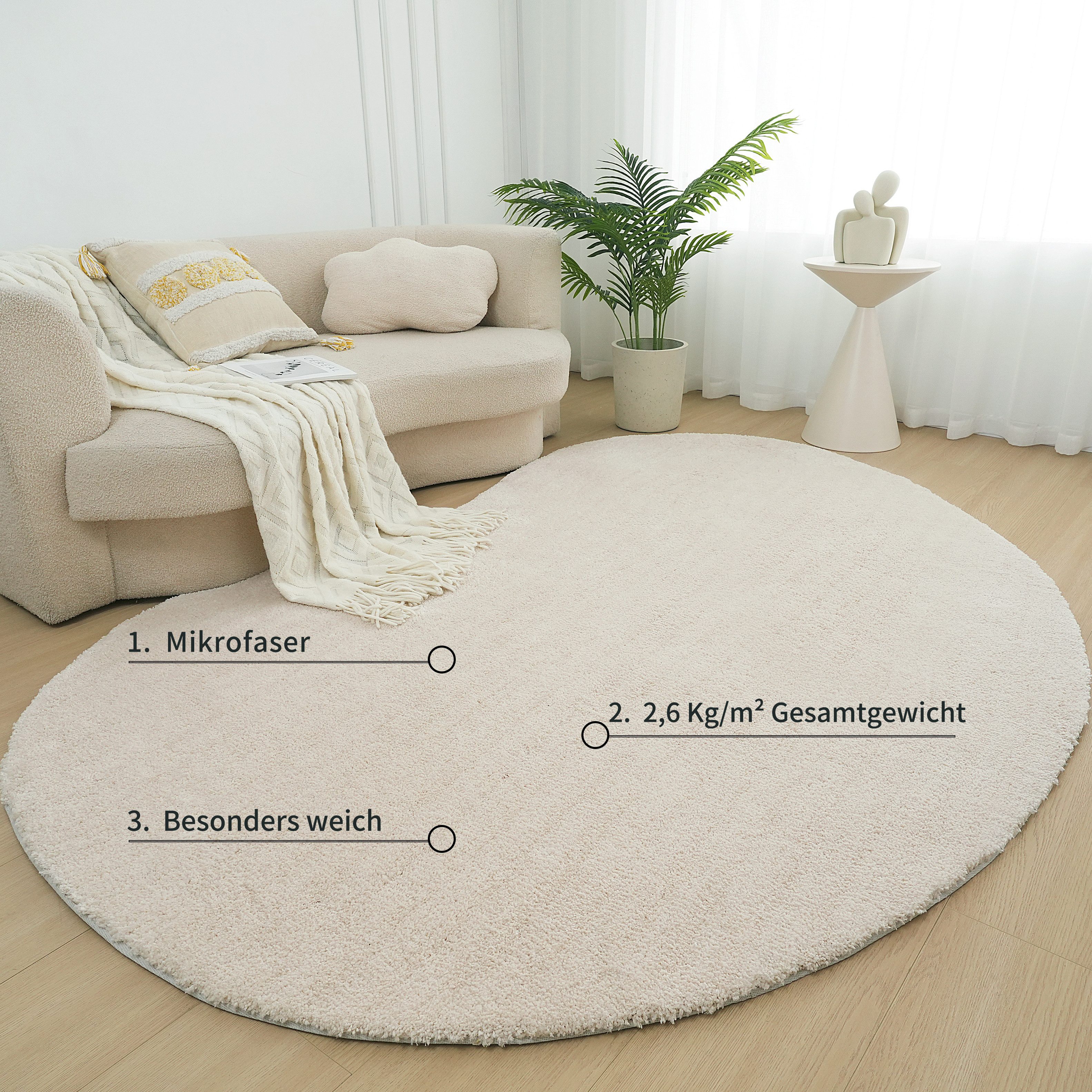 LeGer Home by Lena Gercke Hochflor-Teppich Halrum, einfarbig, besondere Form, modern, U-förmig, Höhe: 25 mm, organische Form, bean shape, kuschelig, Wohnzimmer, – Bild 5 von 5