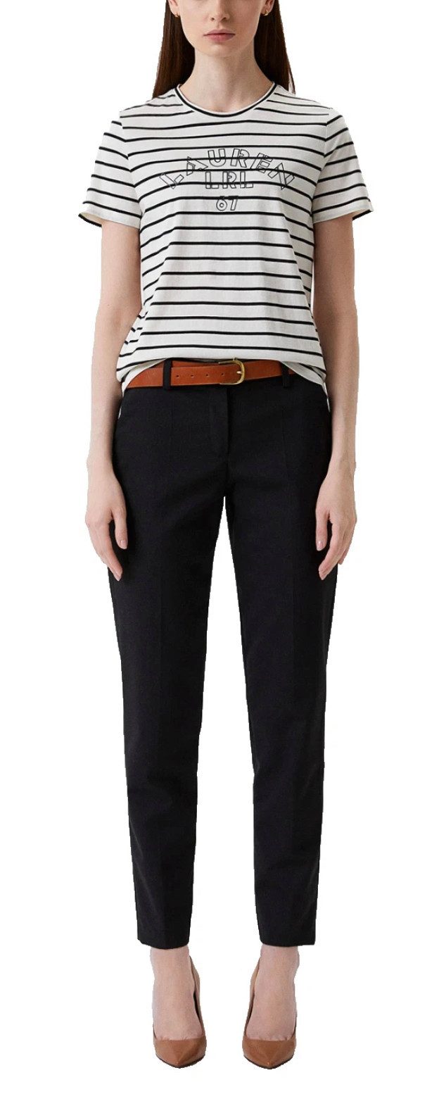 Ralph Lauren T-Shirt Lauren Logo Label Print Gestreift, Offwhite/Schwarz ein klares Statement-Piece für jeden Tag
