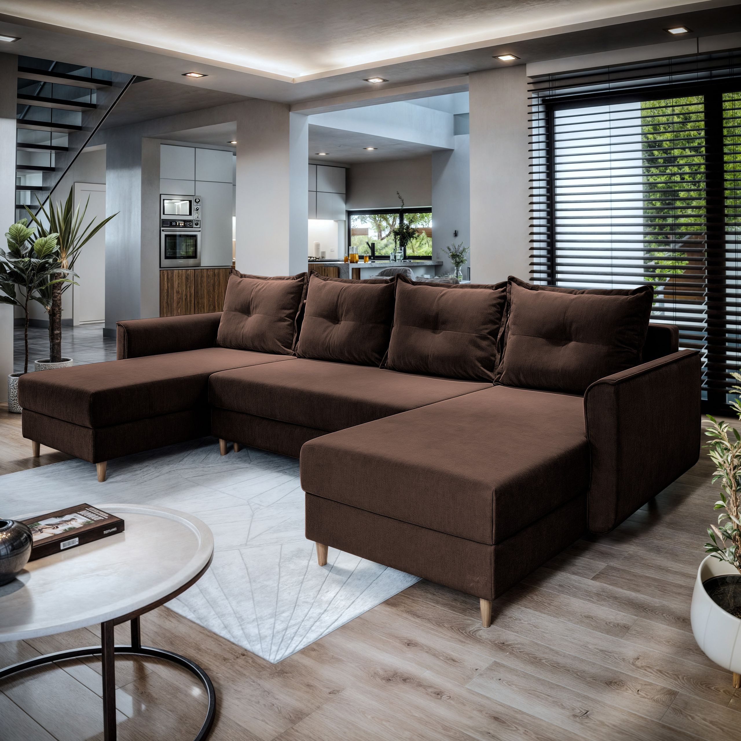 Masseno Ecksofa VERNI mit Schlaffunktion U-Form, Sofa mit Bettkasten