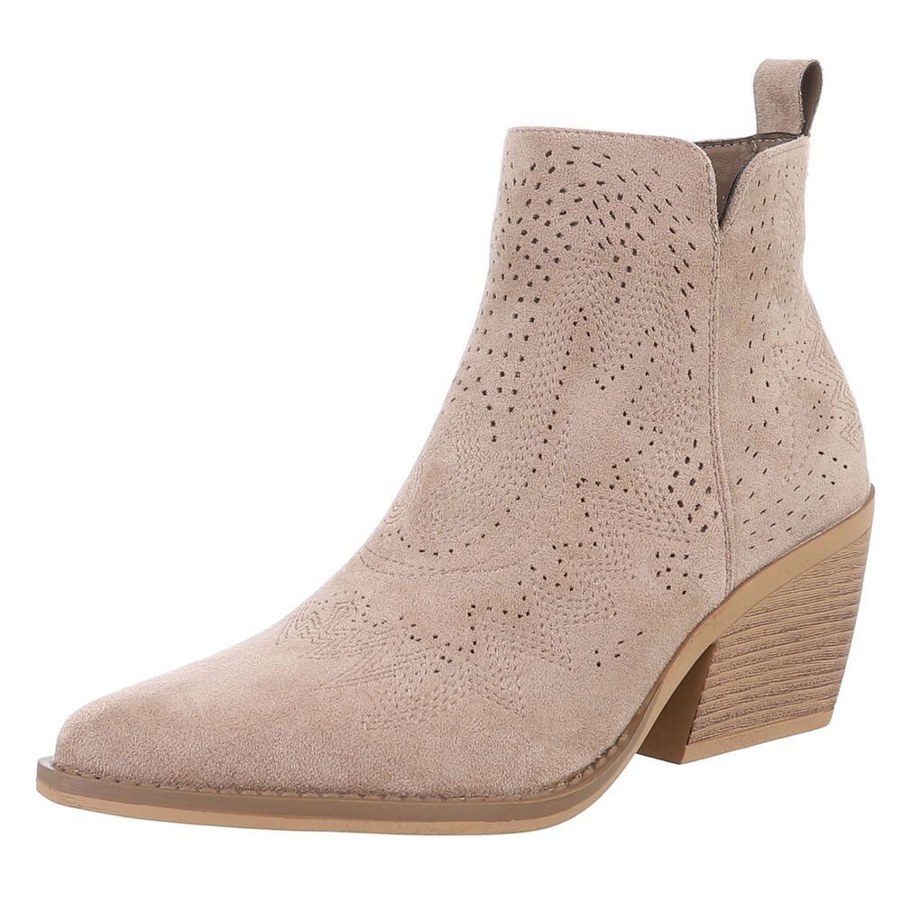 Ital-Design Perforierte Damen Ankle Boots mit bequemem Absatz Westernstiefelette (88577279) Blockabsatz Stiefeletten in Hellbraun