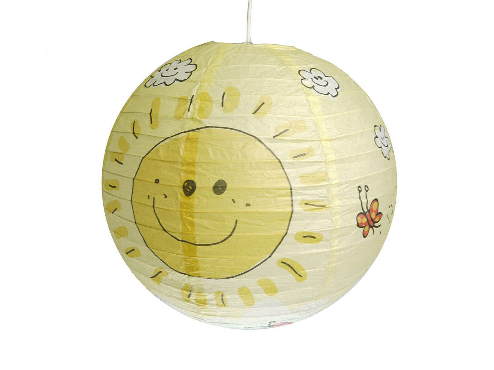 niermann Pendelleuchte Kugel Lampenschirm Papier m. Motiv Ø40cm, ohne Leuchtmittel, Papier-Lampe mit Kugel Lampenschirm mit Sonnen-Motiv für Kinderzimmer
