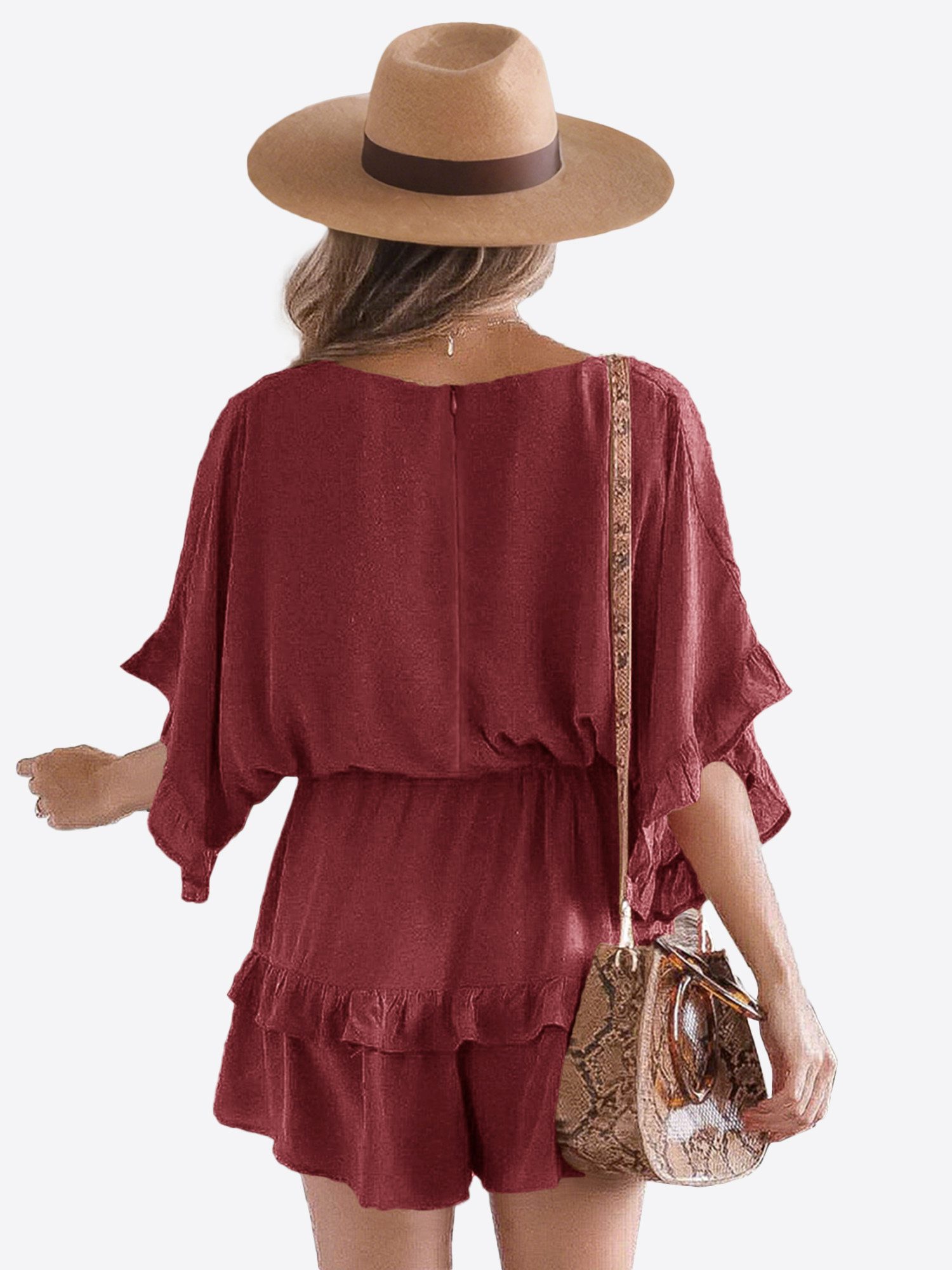 Imily Bela Jumpsuit Damen Strand romper mit V-Ausschnitt (Packung, 1-tlg., 1per-Pack) Rüschen Besatzung