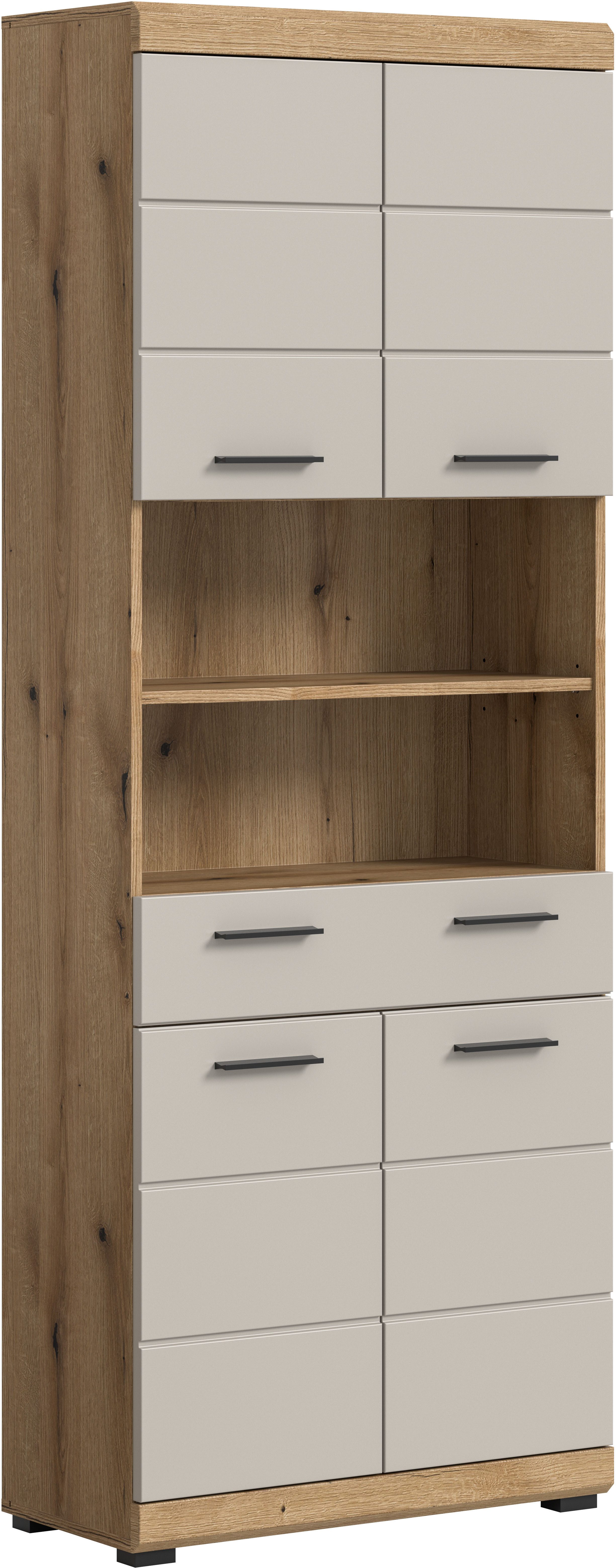 welltime Hochschrank SIENA, Breite 74cm, 4 Türen, 1 Schubkasten, 2 offene Fächer, MDF-Front (TOPSELLER)