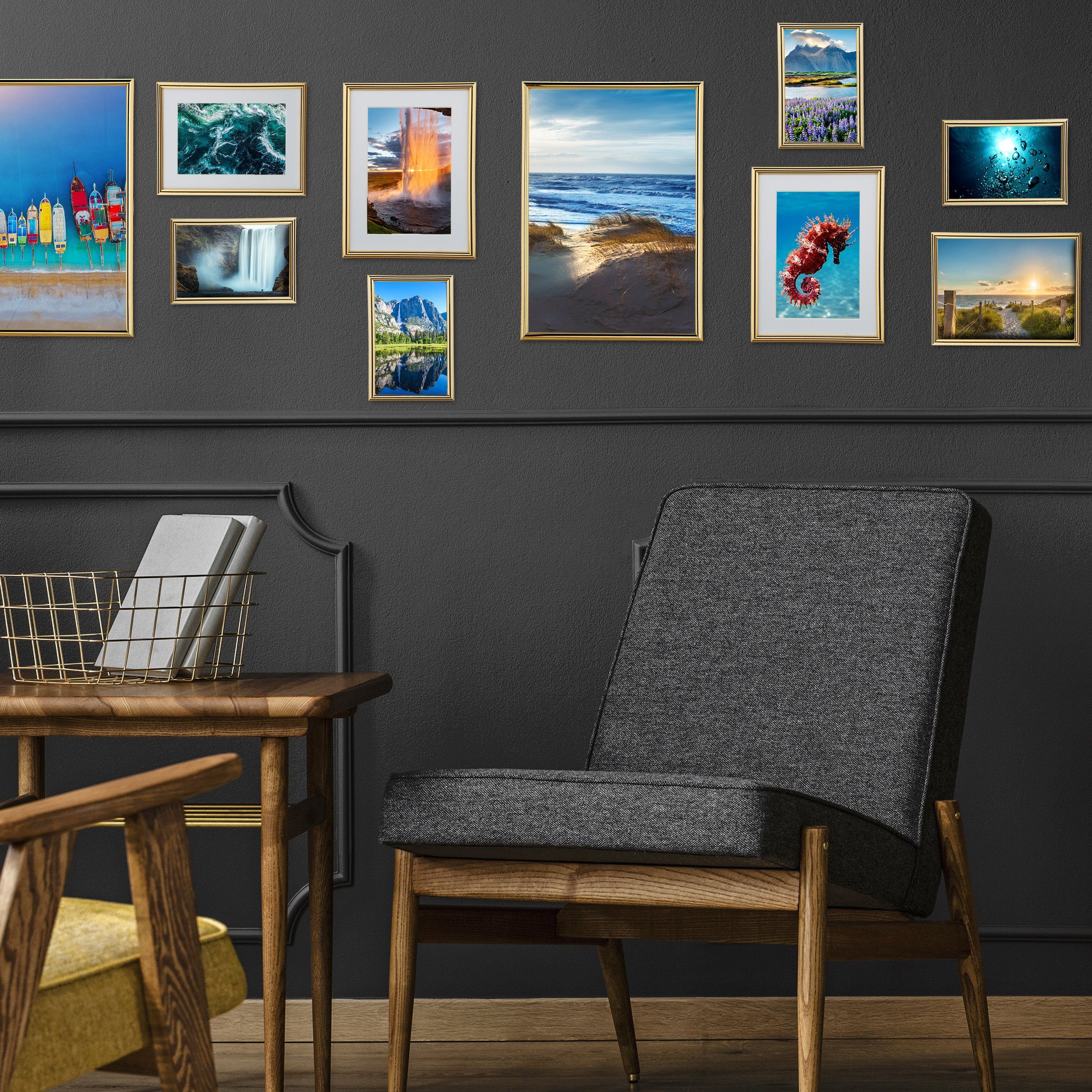 relaxdays Bilderrahmen 2er Set A4, gold