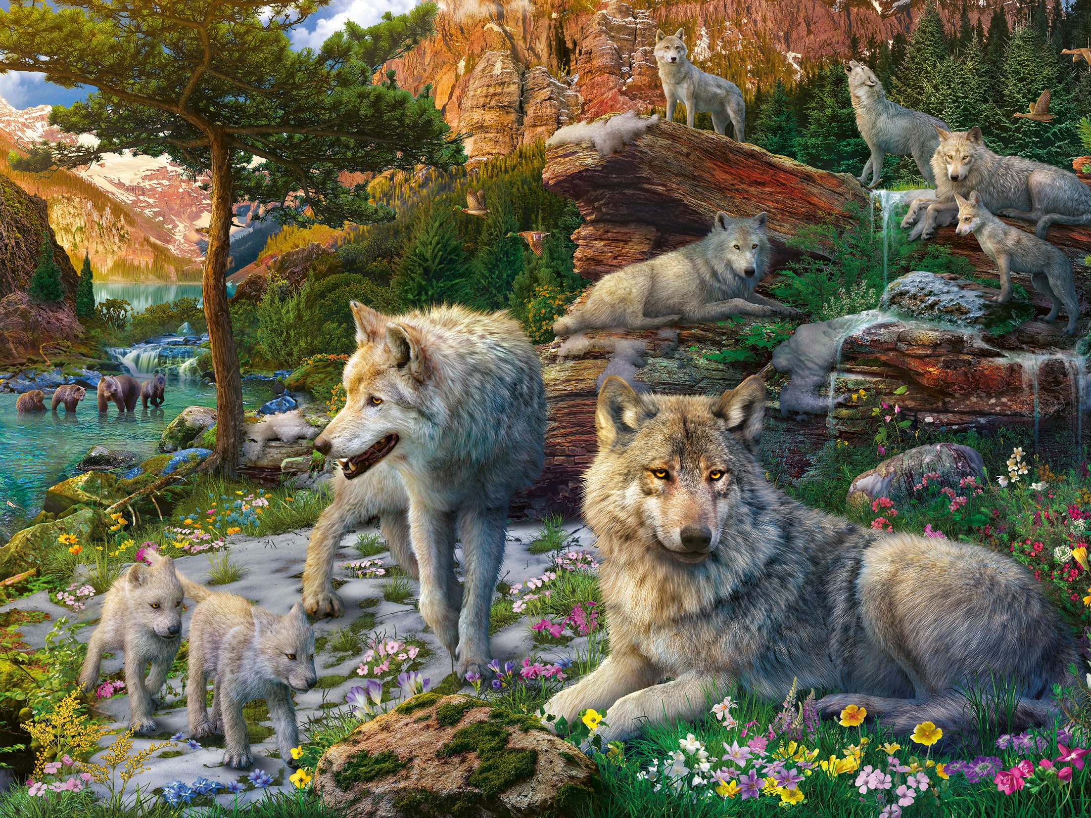 Ravensburger Puzzle Wolfsrudel im Frühlingserwachen, 1500 günstig online kaufen