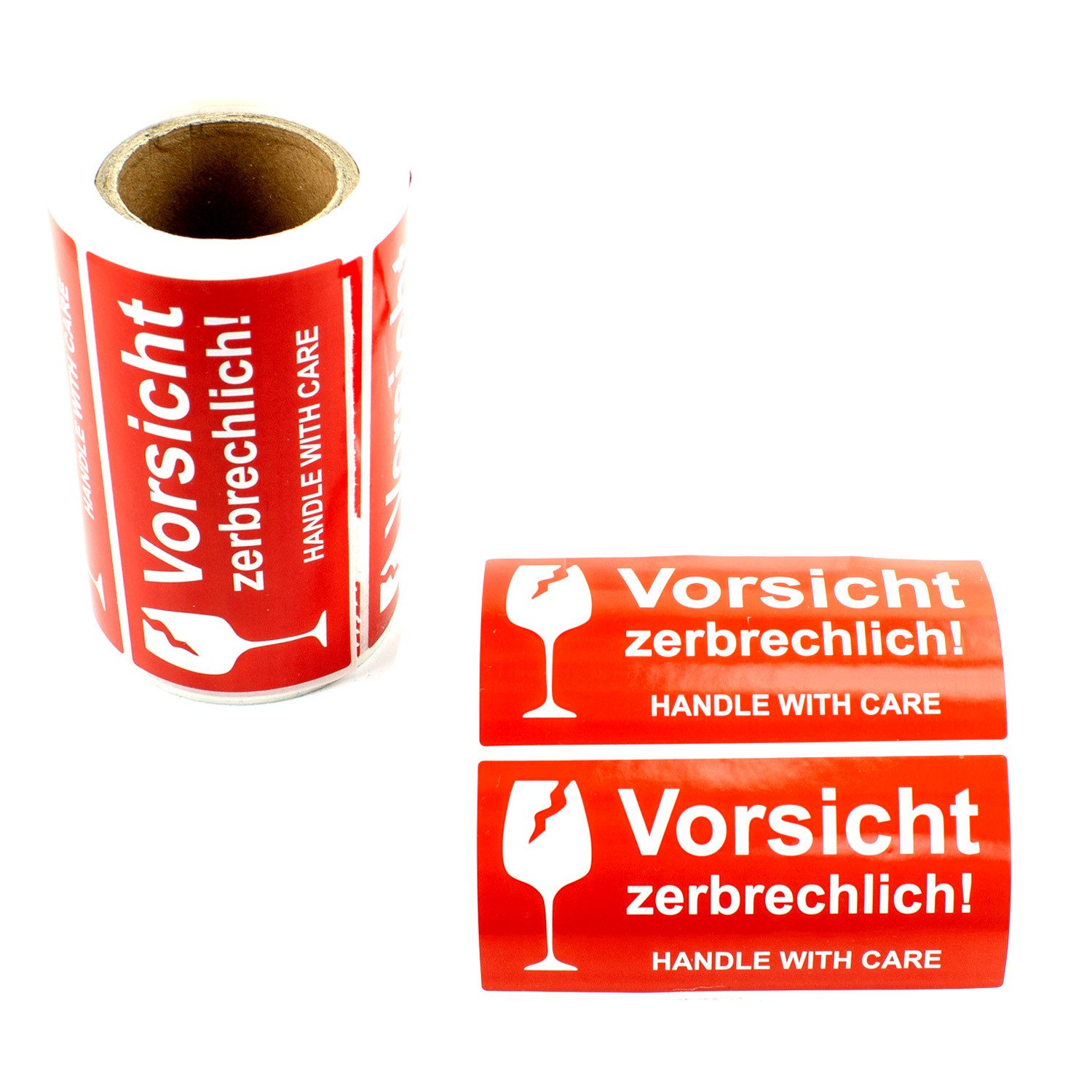 GoodMarkt Etiketten Vorsicht zerbrechliche Aufkleber – 102 x 48 mm Rolle mit 250 Etiketten, Vorsichtig behandeln – leuchtend rote Warnschilder – selbstklebend