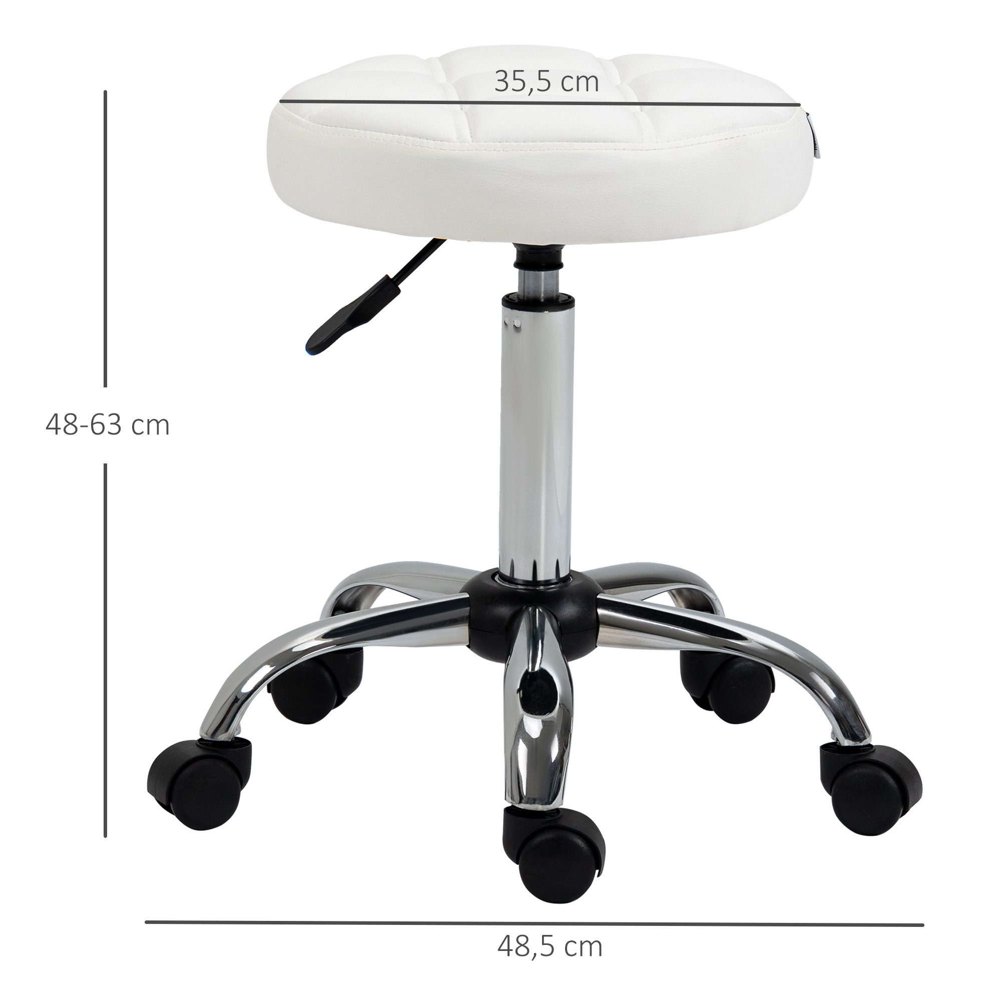 HOMCOM Rollsitz Rollhocker, höhenverstellbar, Kunstleder (Arbeitshocker, 1 St., Salonhocker), für Wohnzimmer, Büro, Weiß